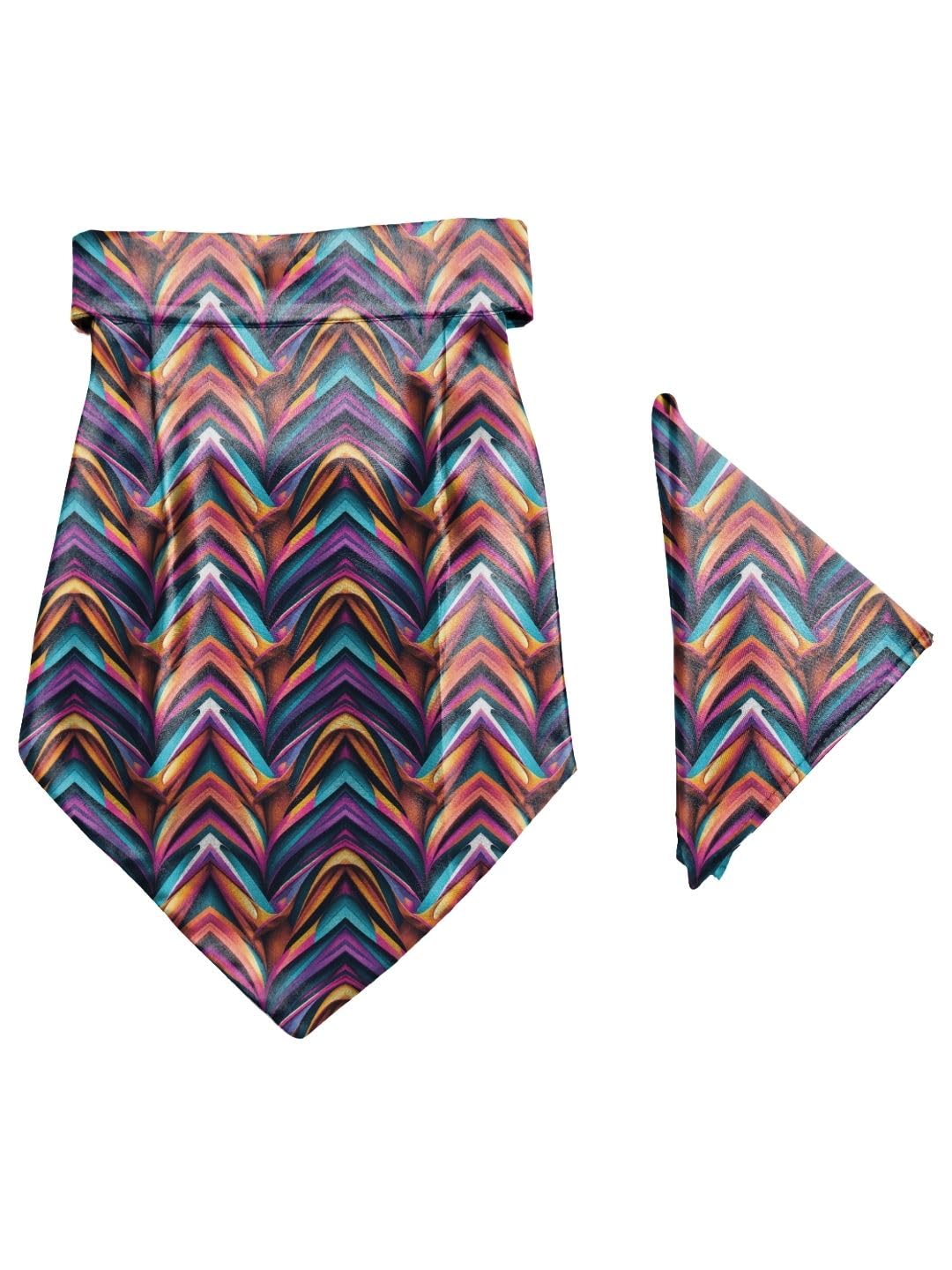 blacksmith Multicolor Pulse Printed Cravat and Macthing Pocket Square for Men-picture-25