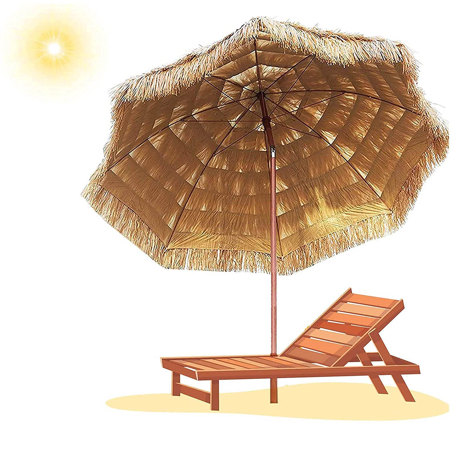 HCZKIUJY Hawaiian Straw Parasol, For Outdoor Decor Beach Garden, Parasol With Tilt Patio, No Base, Natural Colour, Round Thatch Umbrella,3m*9.8ft