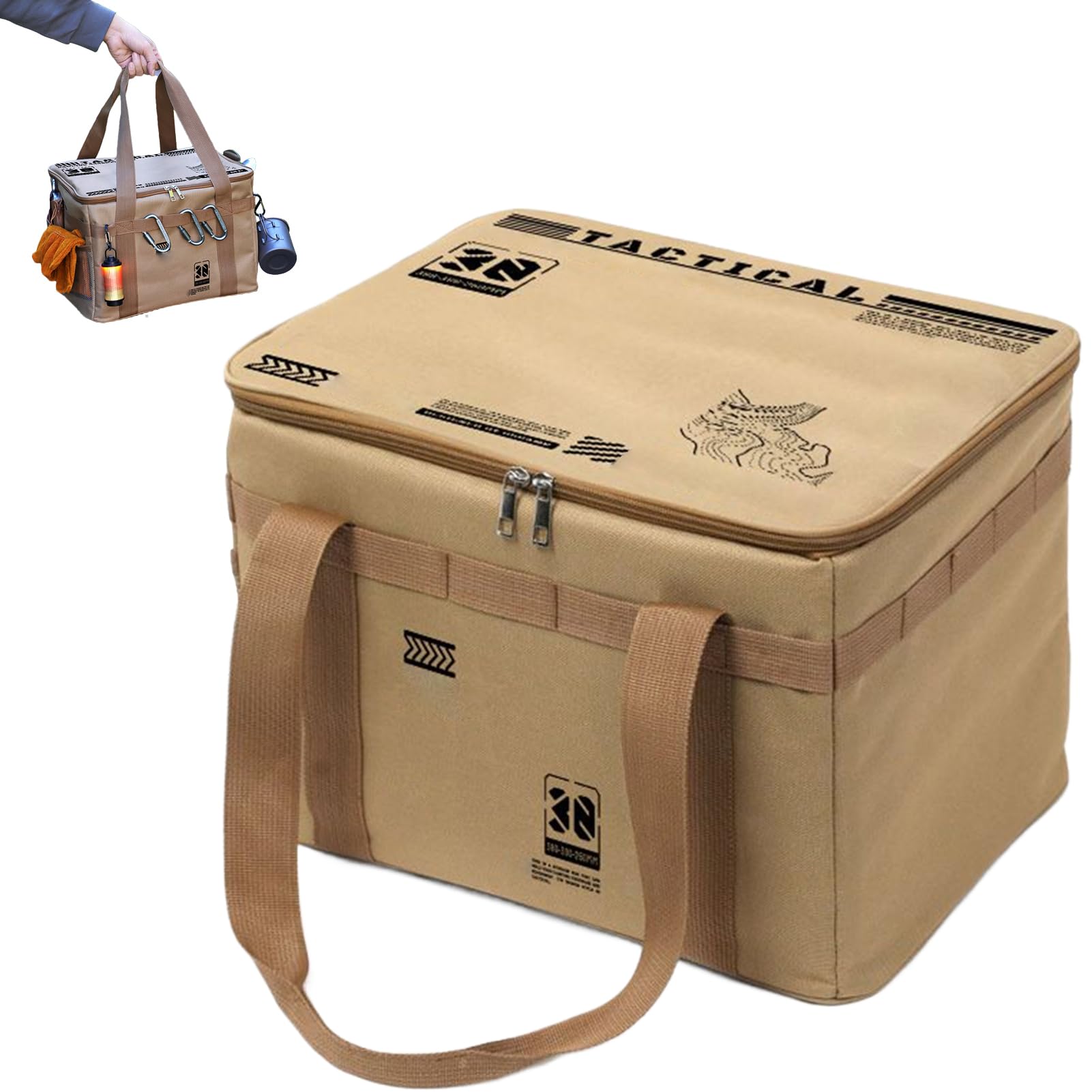 Borsa per attrezzi da campeggio, borsone pieghevole impermeabile, organizer per pentole da 30 l, manico ergonomico e struttura resistente, uso all'aperto e in viaggio, 40 x 27 x 24 cm, cachi