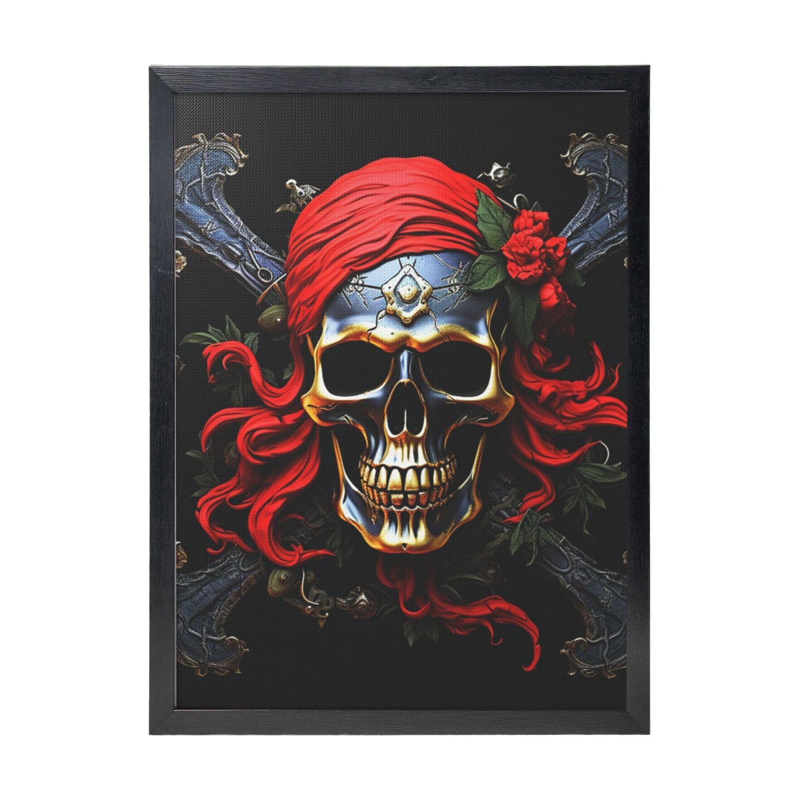 Framed Wall Art - Decorative Canvas Painting Pirate Skull Pictures Poster Aesthetic Modern Prints Artwork for Bedroom Office Wall Decor Ready To Hang 12x16 in