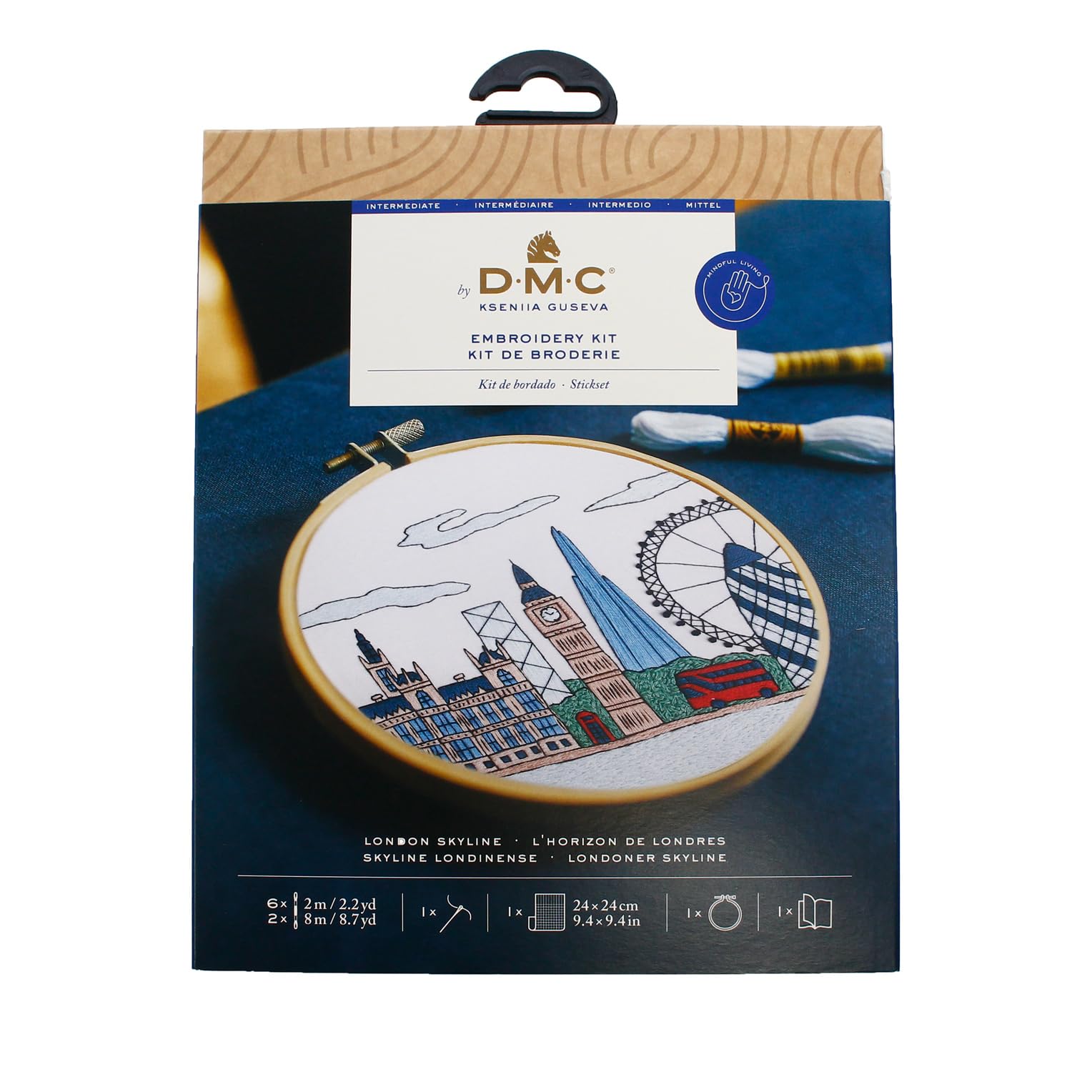 DMC stamped Satin stitch kit with wooden hoop ""London Skyline"", Diam 14,5cm, DIY