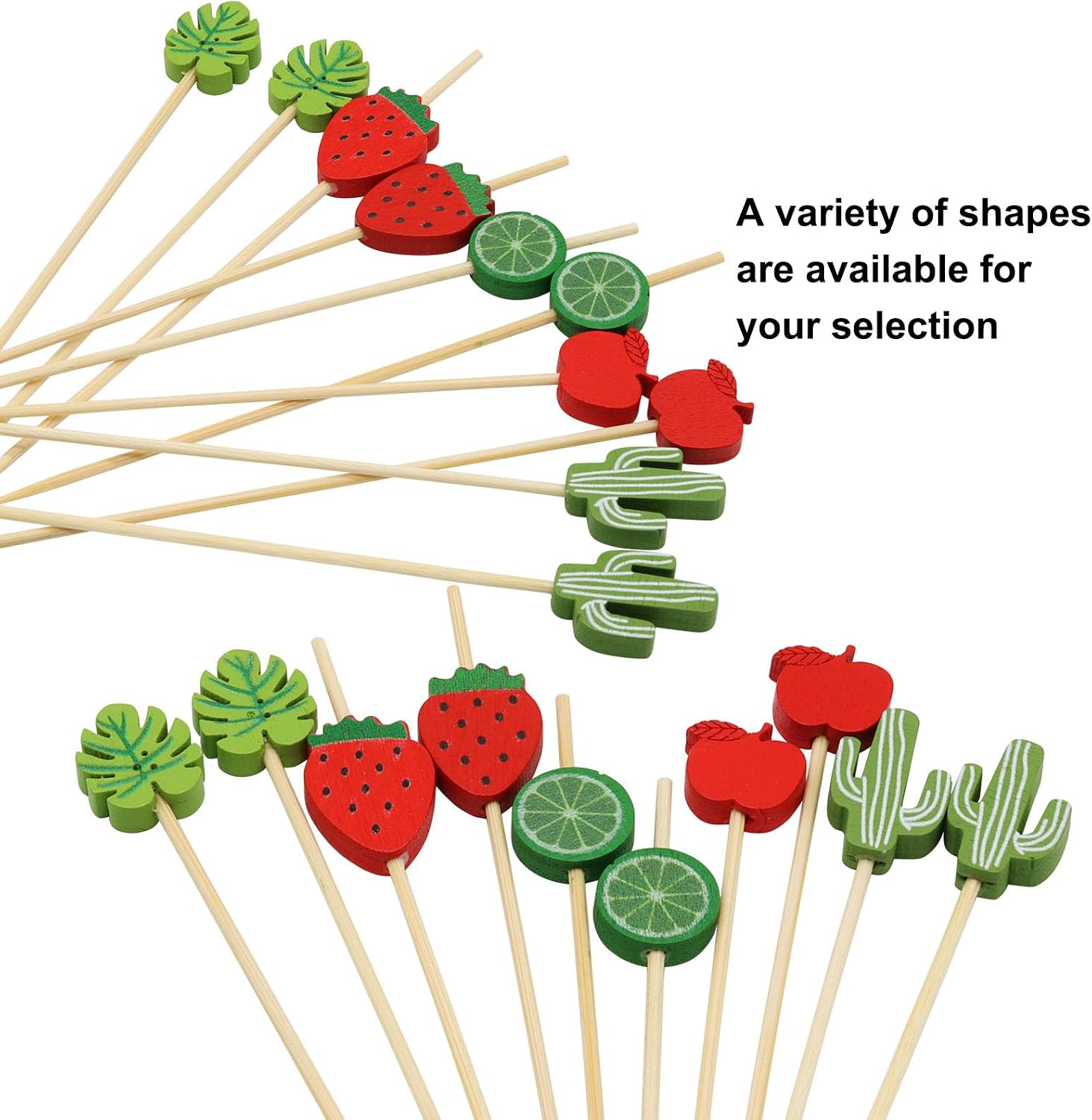 Hitefu Strawberry Cocktail Picks, 100 Pcs, 5", Bamboo