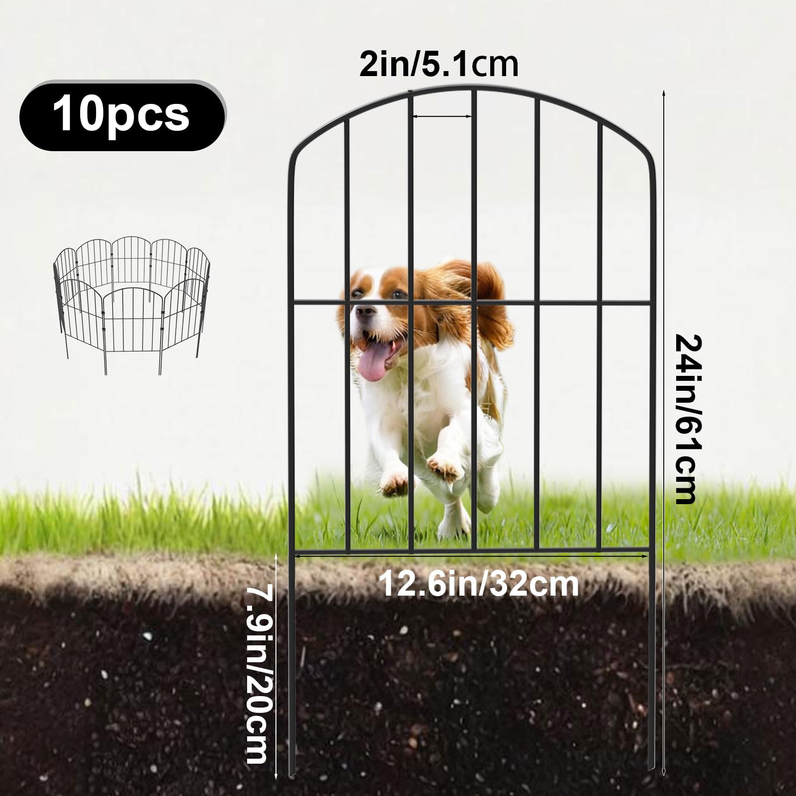 Recinzione decorativa da giardino in metallo antiruggine per esterni, pannelli decorativi per aiuole, patio, cortile, recinto da giardino esterno, barriera per animali per cani, 10 pezzi