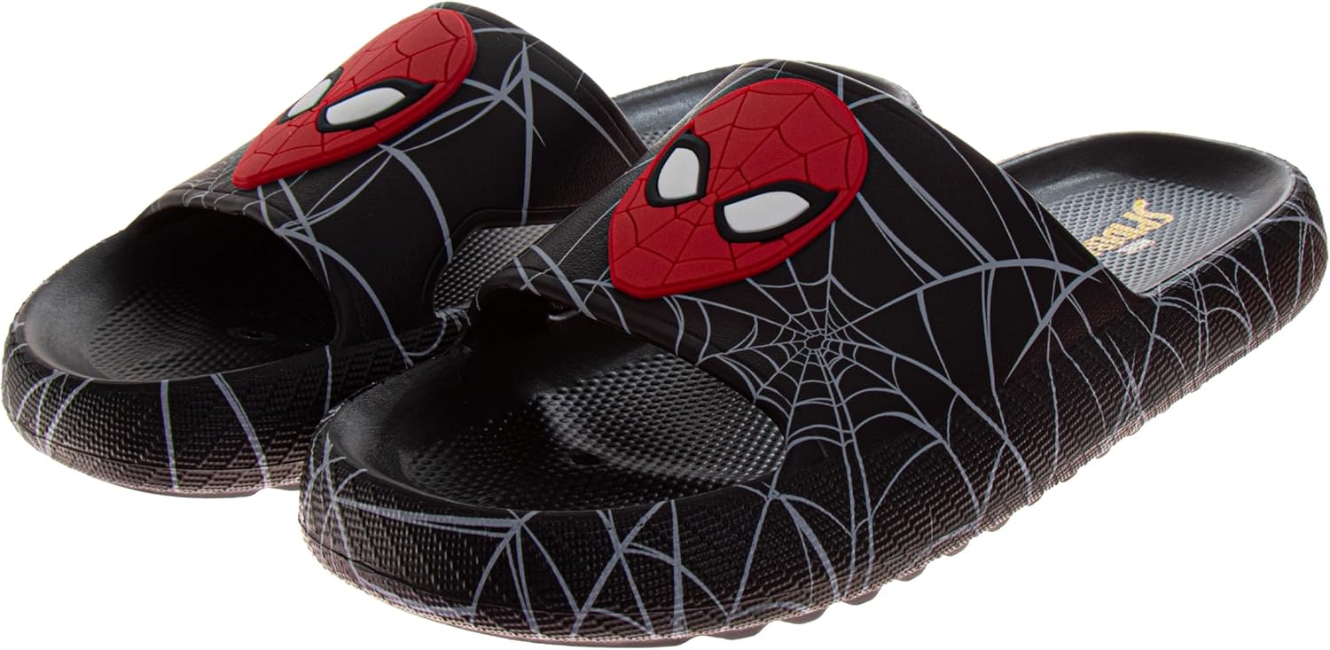 Josmo Marvel Spiderman Slides For Men Spidey Open Toe Boys Slipper Slip-On Slippers for Adults Size 7-12 US Mens