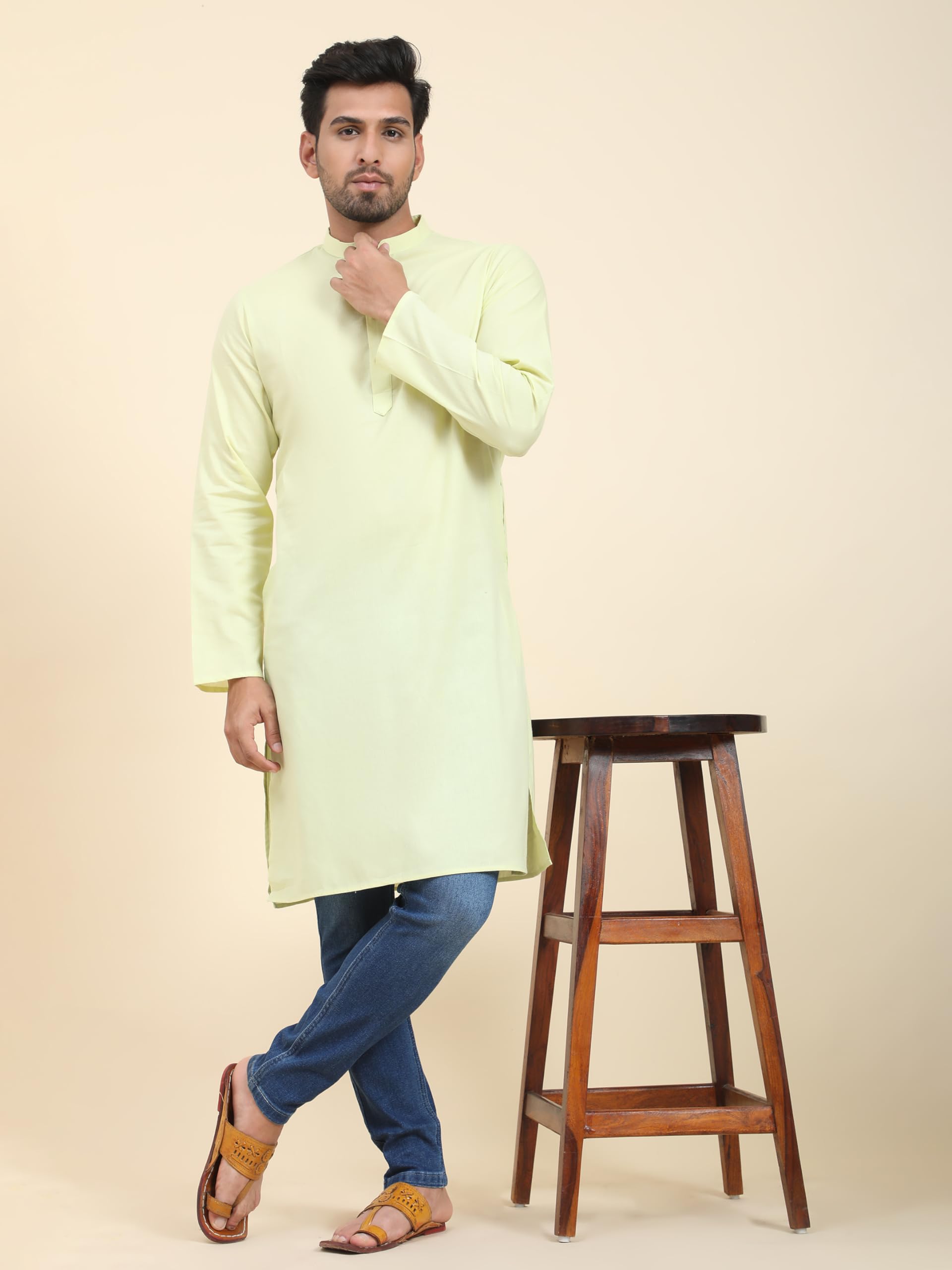 SKAVIJ Indischer Herren Kurta Lang – Baumwolle Tunika für Festliche Anlässe & Ethnische Mode