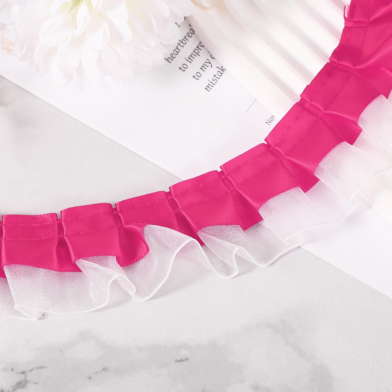 sourcing map 10 Yards 2-Layer Satin Ruffle Trim Lace Ribbon Sewing Lace Fabric Trim for DIY Craft Dress Clothing Wedding Gift Home Decoration, Rose Red — image 1