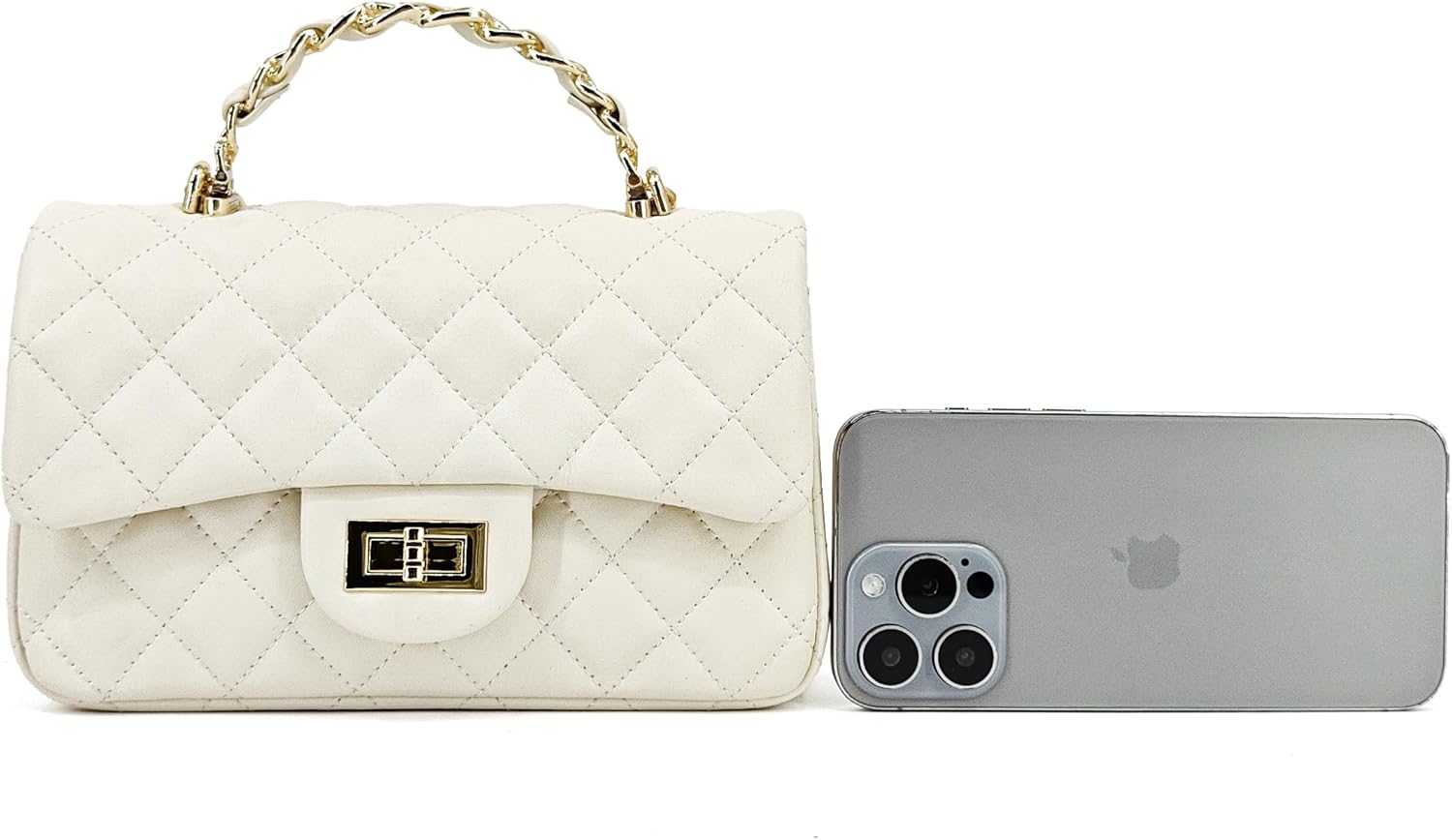 Small Quilted Crossbody Bags for Women,Leather Shoulder Bag with Gold Chain Strap,Metal Top Handle Flap Evening Purse - Image 9