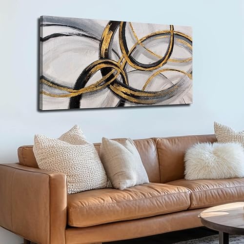 Miniatura 9 de SOUGUAN Cuadro de arte moderno negro para dormitorio, pintura al óleo abstracta gris, decoración del hogar para sala de estar, comedor, oficina, 24