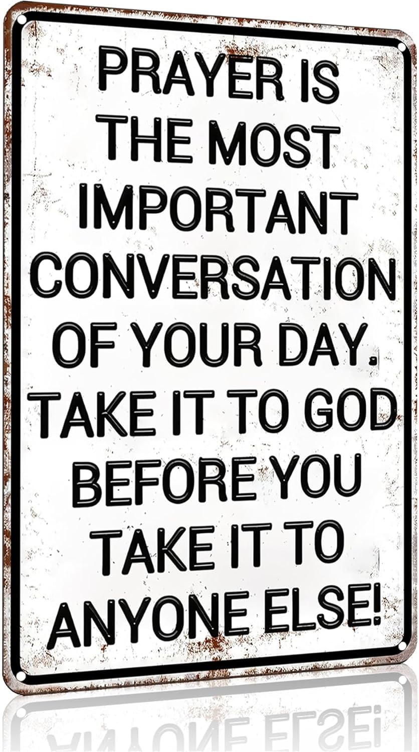 SMAZDFXX Christian God for Men Women Prayer Is The Most Important Conversation of Your Day Vintage Tin Sign Religious Metal Wall Art Home Church Room Office Chapel Decor 5.5"x8"