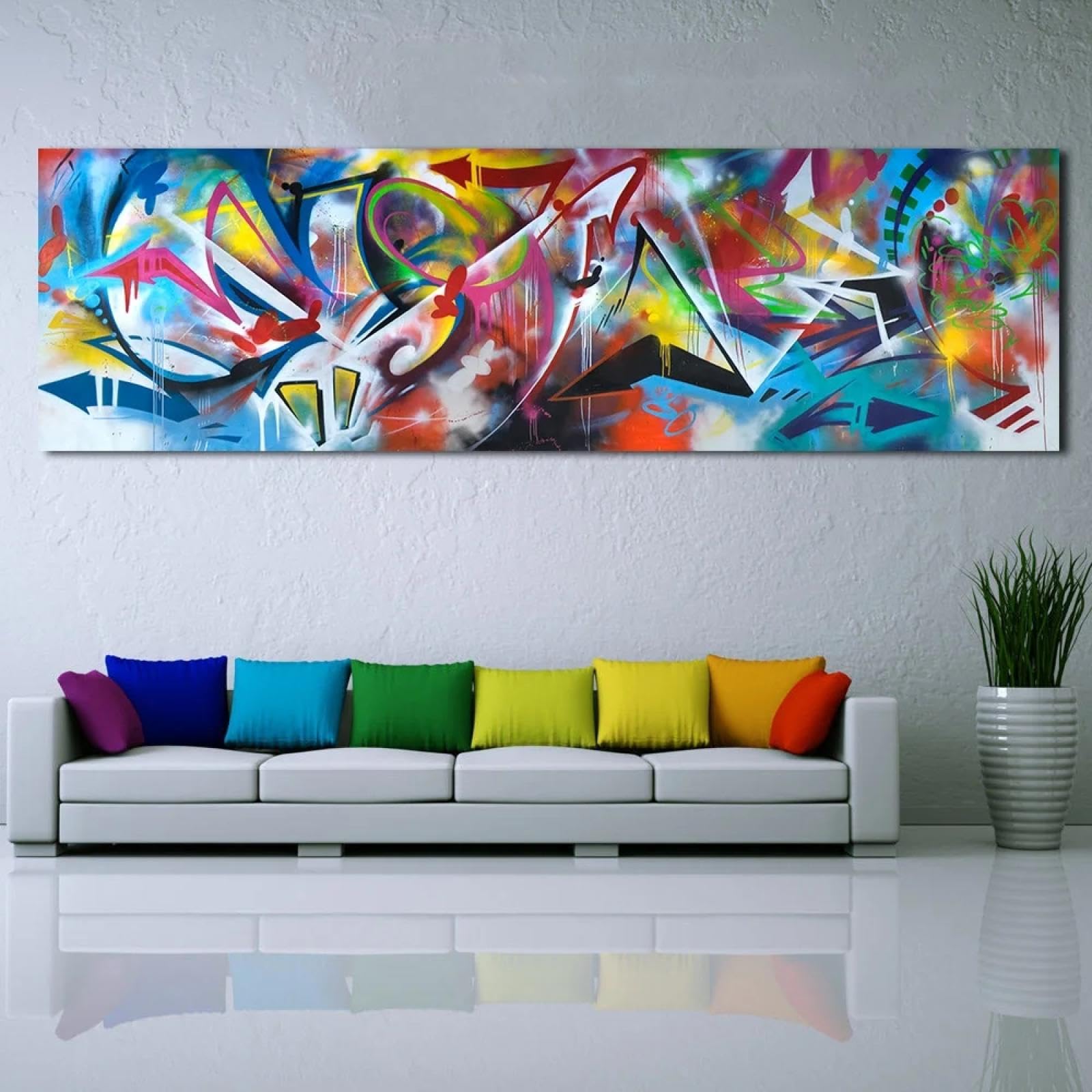 DOULAIMAI Dipinto su tela di grandi dimensioni e lungo, astratto, colorato, quadri artistici, opere d'arte su tela, stampe moderne e poster per la decorazione del soggiorno, 60x180 cm, senza cornice