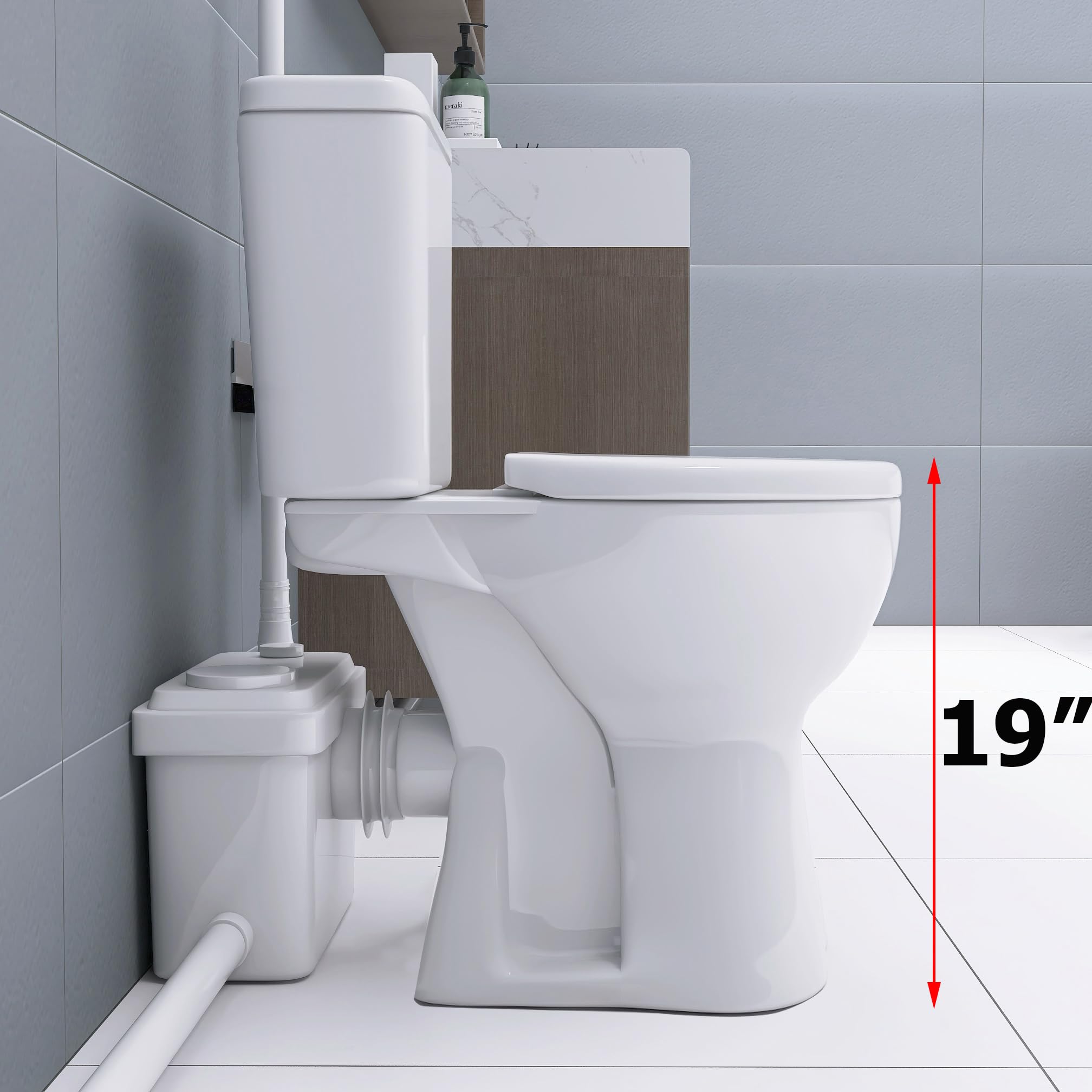 WinZo 750W Macerator Pump Toilet Upflush System for Basement Extra Tall 19