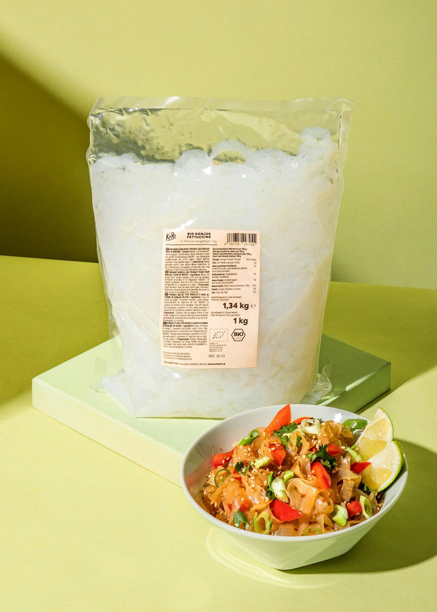 KoRo - Bio Konjak Fettuccine in Wasser 1 kg - Kalorienarm - Vegan - Verzehrfertig