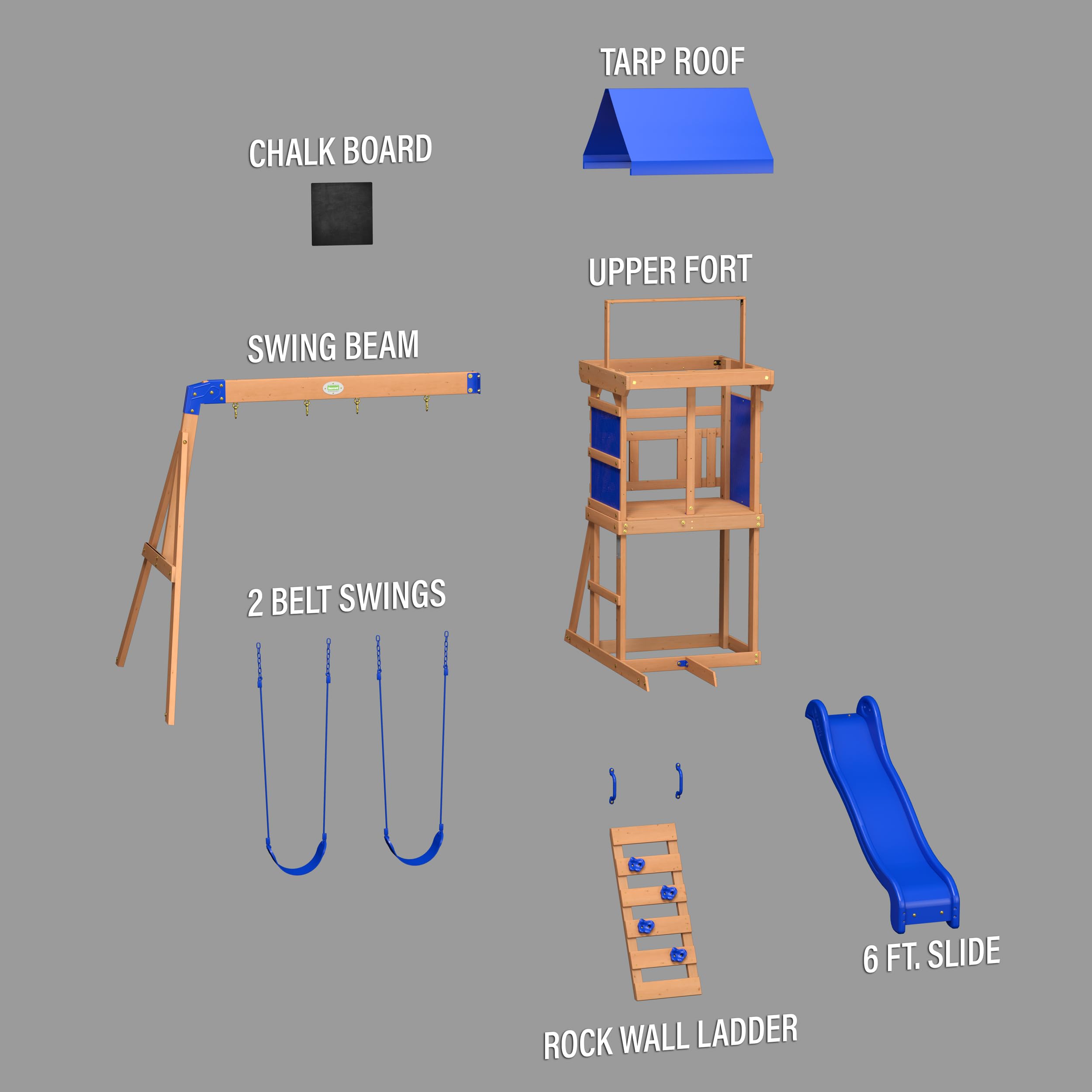 Backyard Discovery Spielturm Aurora aus Holz | XXL Spielhaus für Kinder mit Rutsche, Schaukeln und Kletterleiter | Stelzenhaus für den Garten