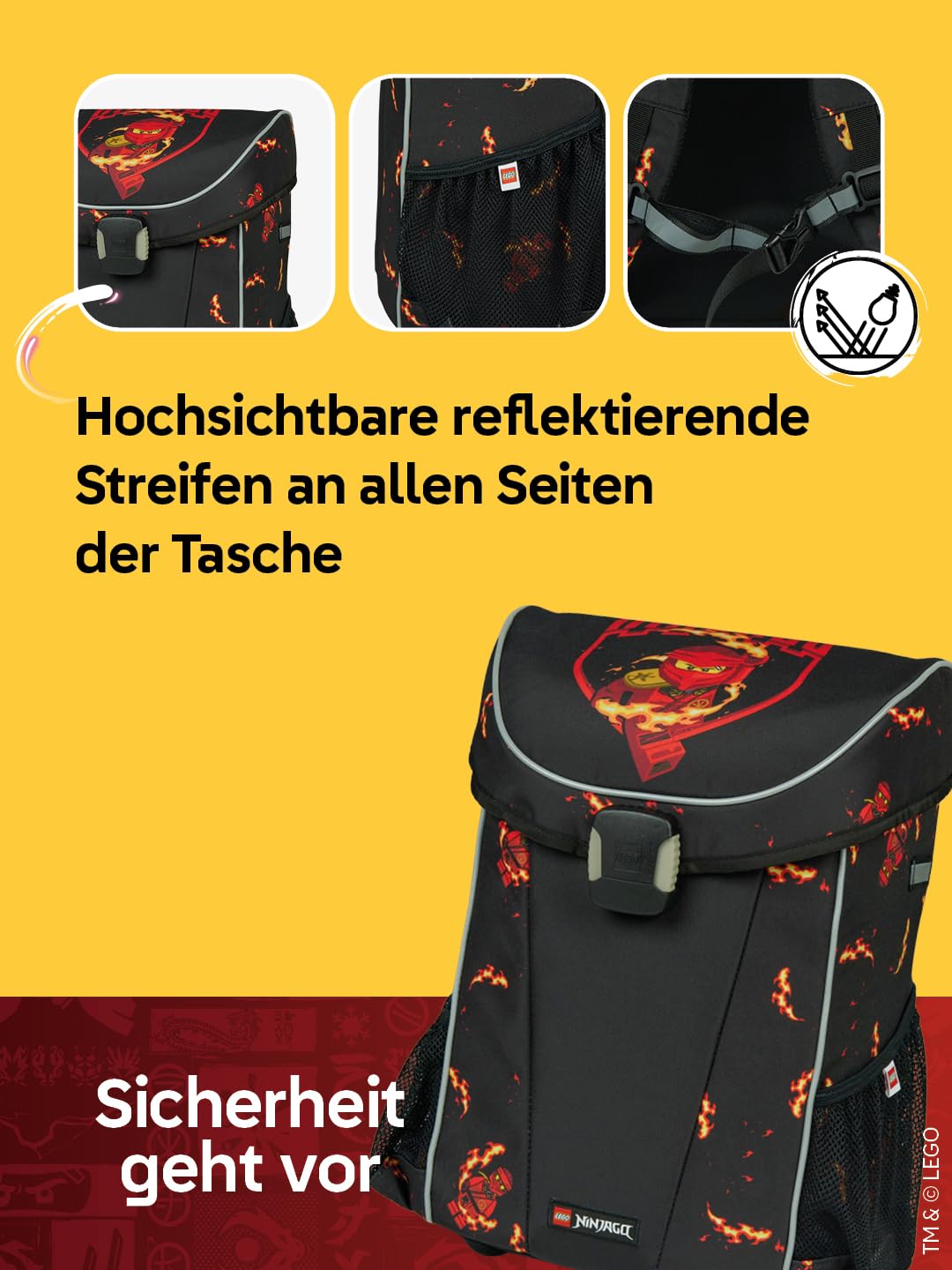 LEGO® NINJAGO® Schulranzen Jungen 1. Klasse Kai – 3-teiliges Easy Light Schulranzen Set mit Rucksack, Federmäppchen Junge & Turnbeutel – leicht & reflektierend