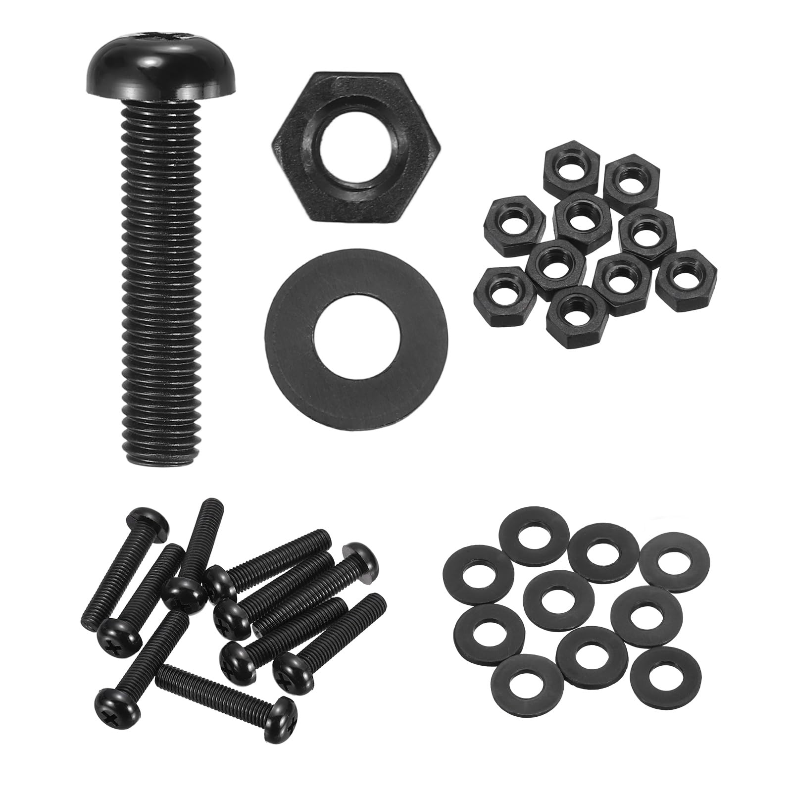 sourcing map 10 Set M8x40mm Nylon PA66 Plastic Cross Round Head Screw Phillips Bolts Hex Nuts Flat Washers Assortment Kit, Metric Full Thread Bolt Fasteners for DIY Machine Assembly, Black — image 1