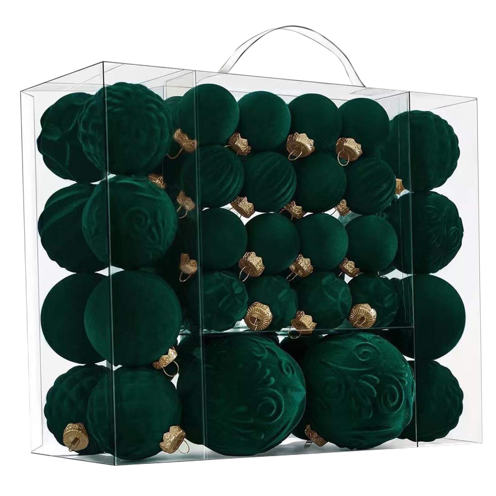CAKEEYUM 46PCS Velvet Christmas Ornaments 3 Sizes Vintage Shatterproof Flocked Christmas Ball Ornaments for Xmas Tree Holiday Wedding Party Dark Green Velvet, Ball