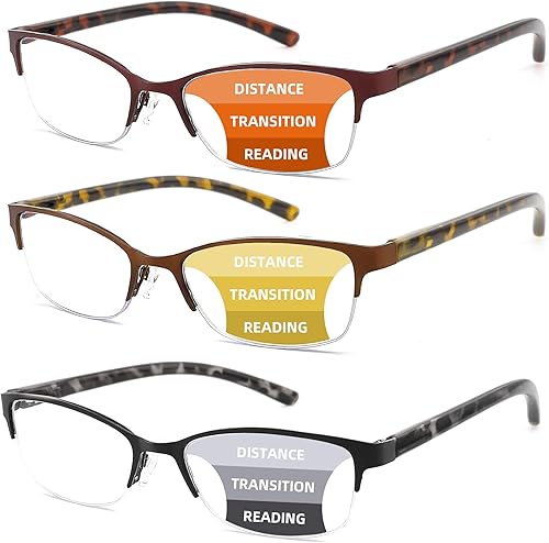 Progressive reading glasses for women Cat Eye Multifocus Transition Blue Light Reader Lady Metal