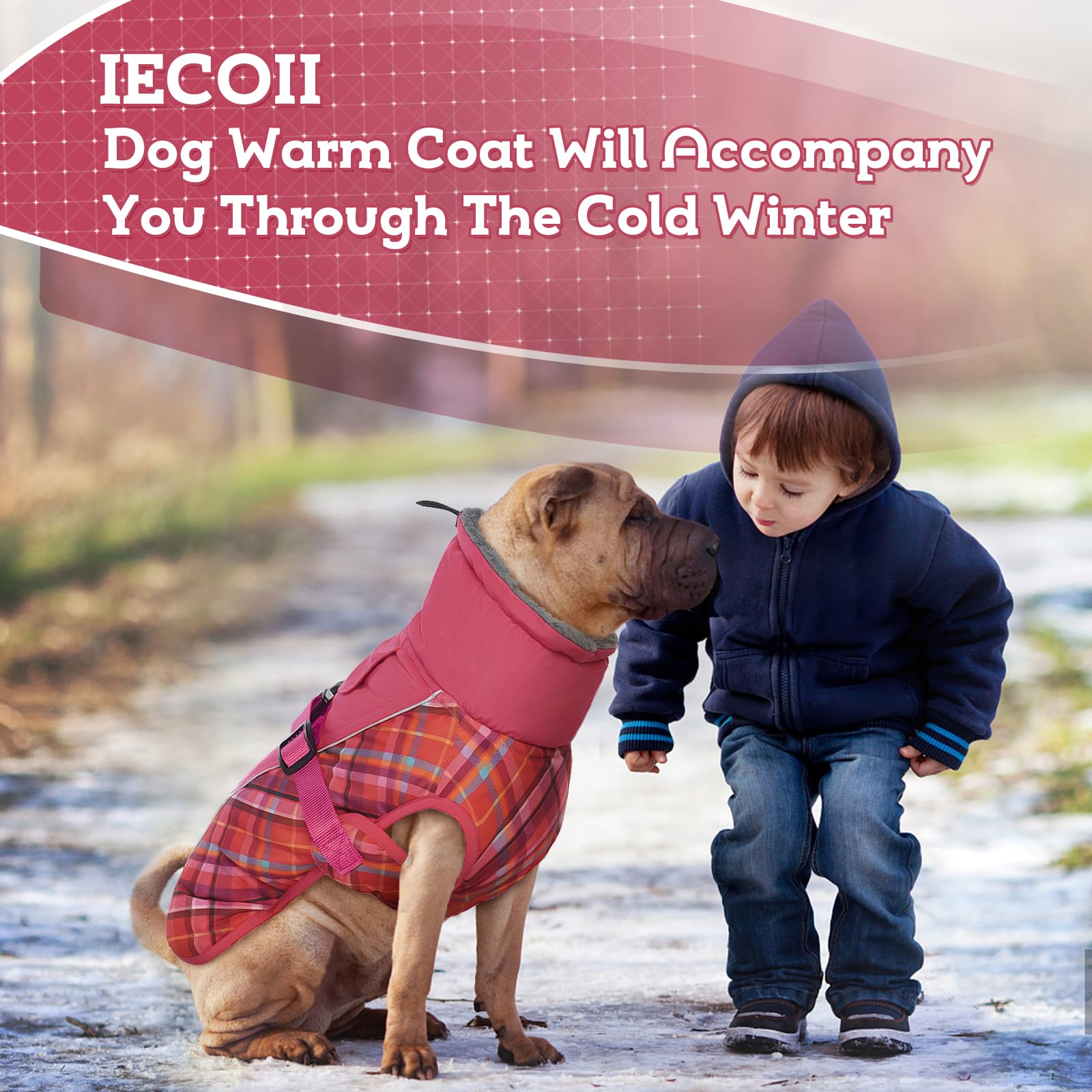 IECOii Abrigo para perro grande, abrigo extra cálido para perro con forro polar, chaqueta para perro XL, a cuadros, cachorros, ropa de invierno para perro, niña, niño, cuello alto, chaleco impermeable