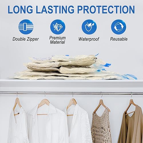 Miniatura 3 de Paquete de 16 bolsas de almacenamiento al vacío con bomba de mano, 4 jumbo + 4 grandes + 4 medianas + 4 bolsas de embalaje de plástico pequeñas, 80%