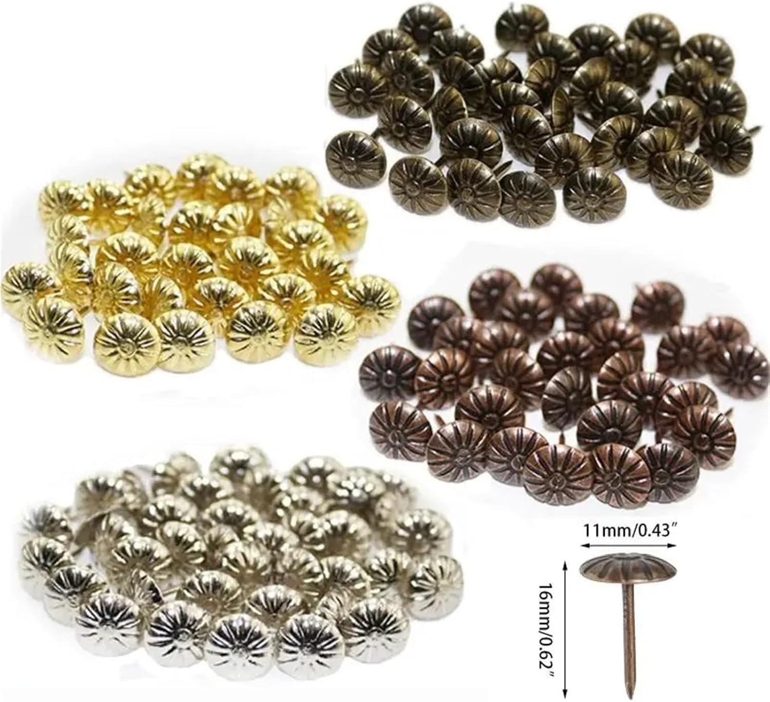 Furniture Tacks 600Pcs Antique Furniture Decorative Nails Assortment Kit 11mm/0.43'' Upholstery Tacks Doornail Hardware(Gold)
