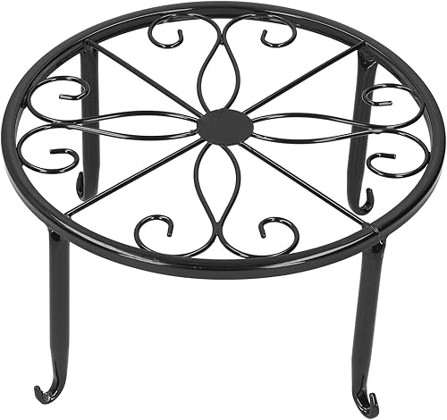 Soporte de metal para plantas de interior y exterior, soporte para macetas de hierro inoxidable negro, soporte redondo de hierro forjado para jardín