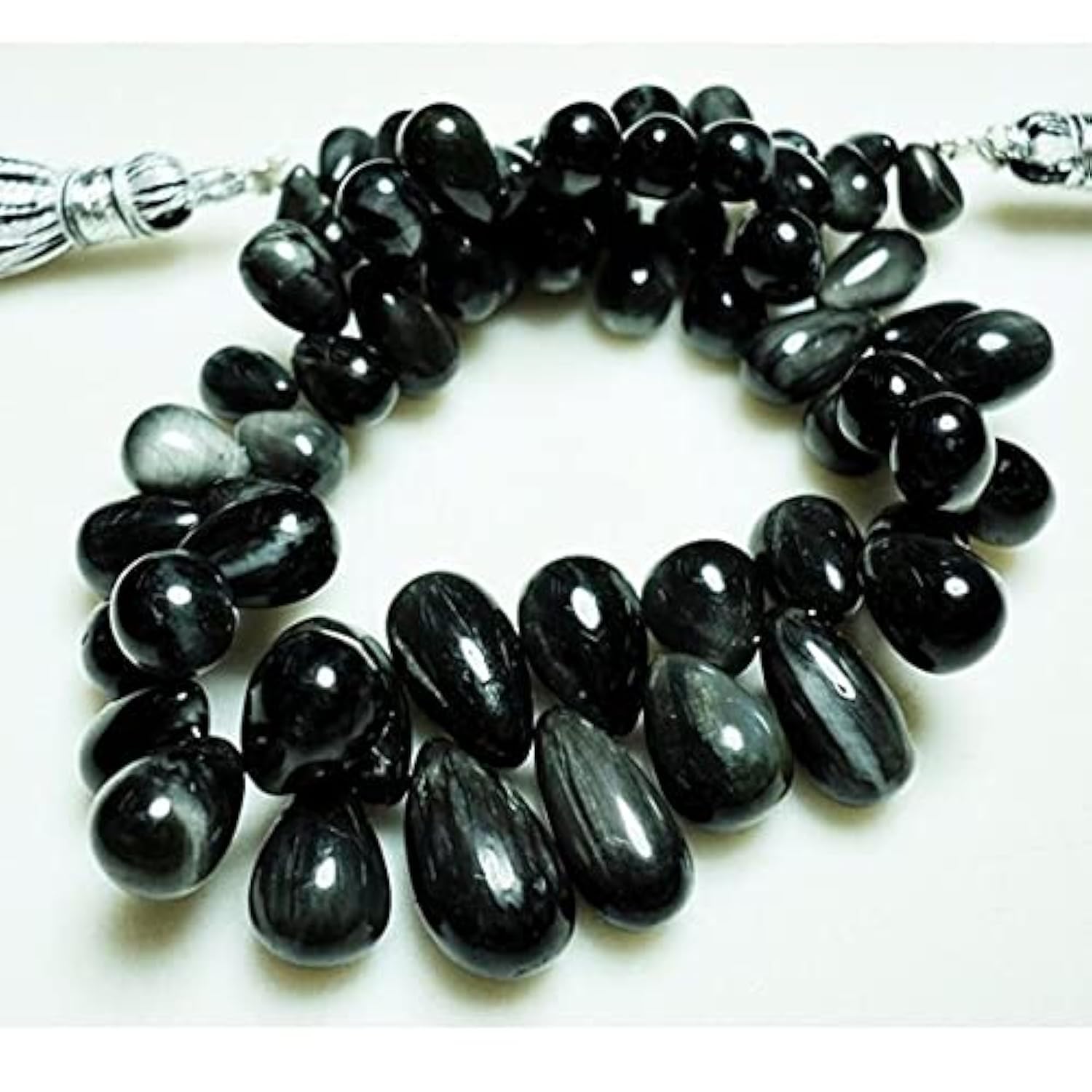 Perles œil de chat noires en goutte pour création de bijoux LKBEADS 6x4-8x12mm