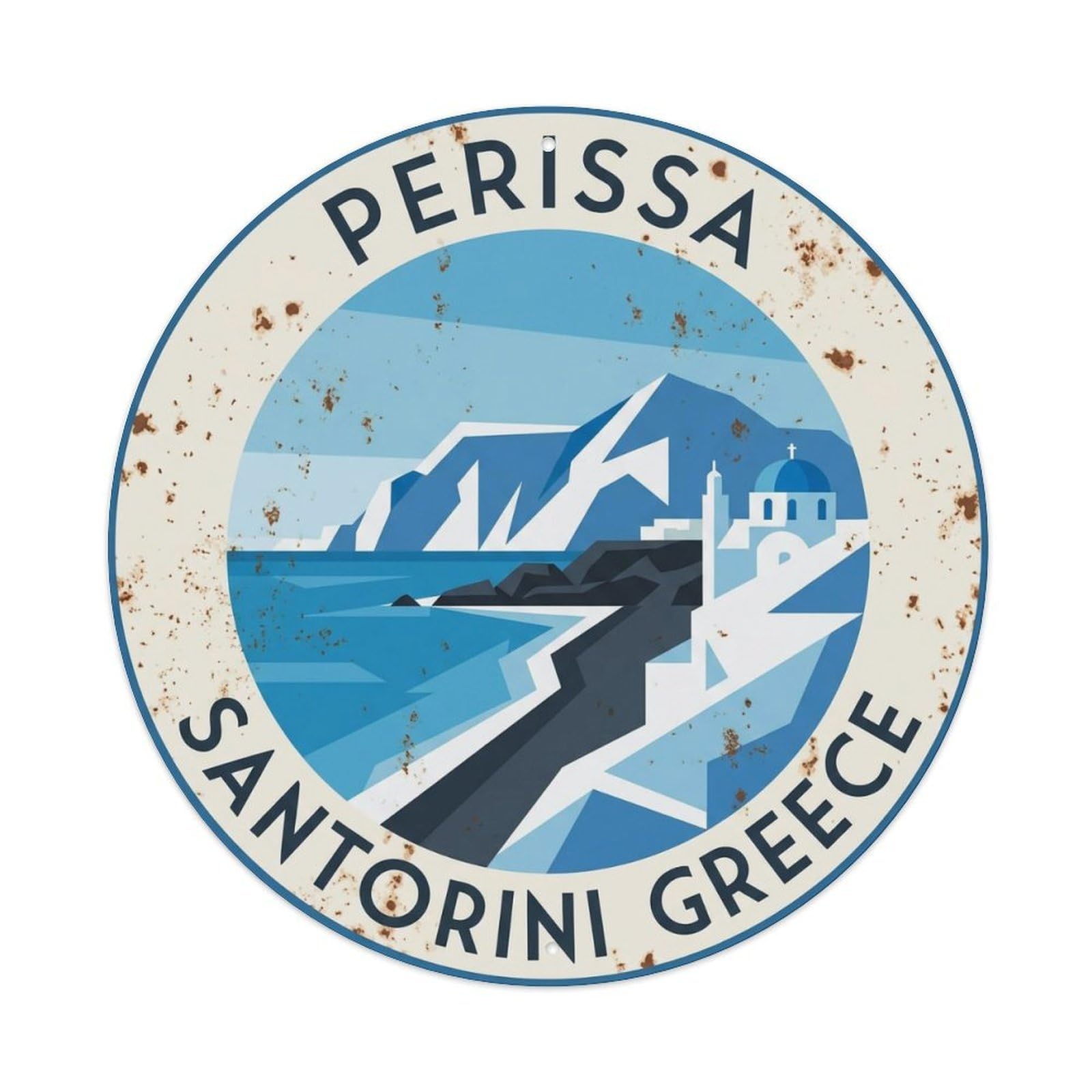 Vintage Travel Perissa Santorini Shore 3 Metal Tin Sign