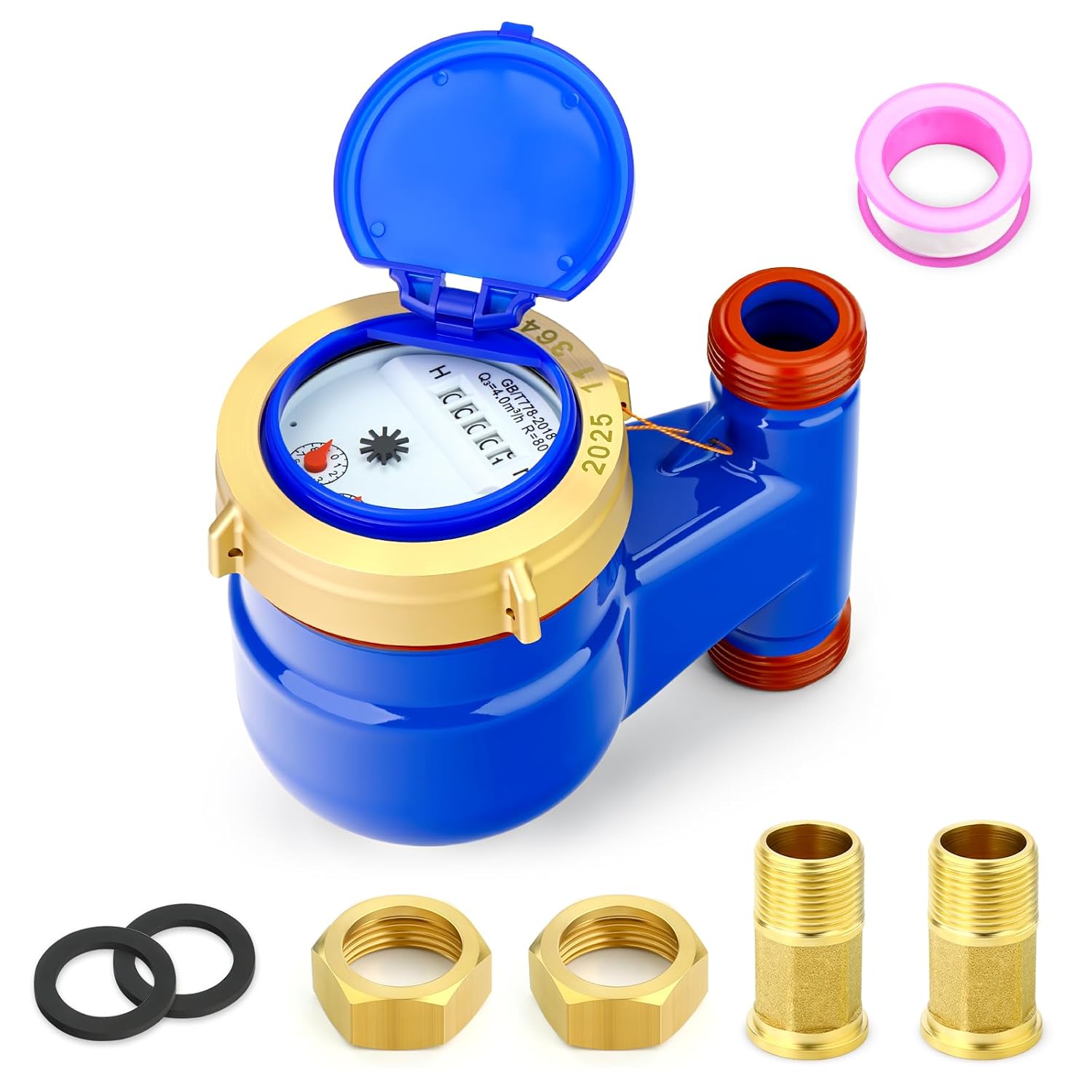 MEANLIN MEASURE Vertical Water Meter with 3/4" NPT Couplings, Gallon Cold Water Meter for Garden or Home, 20MM Measuring in Cubic Meter