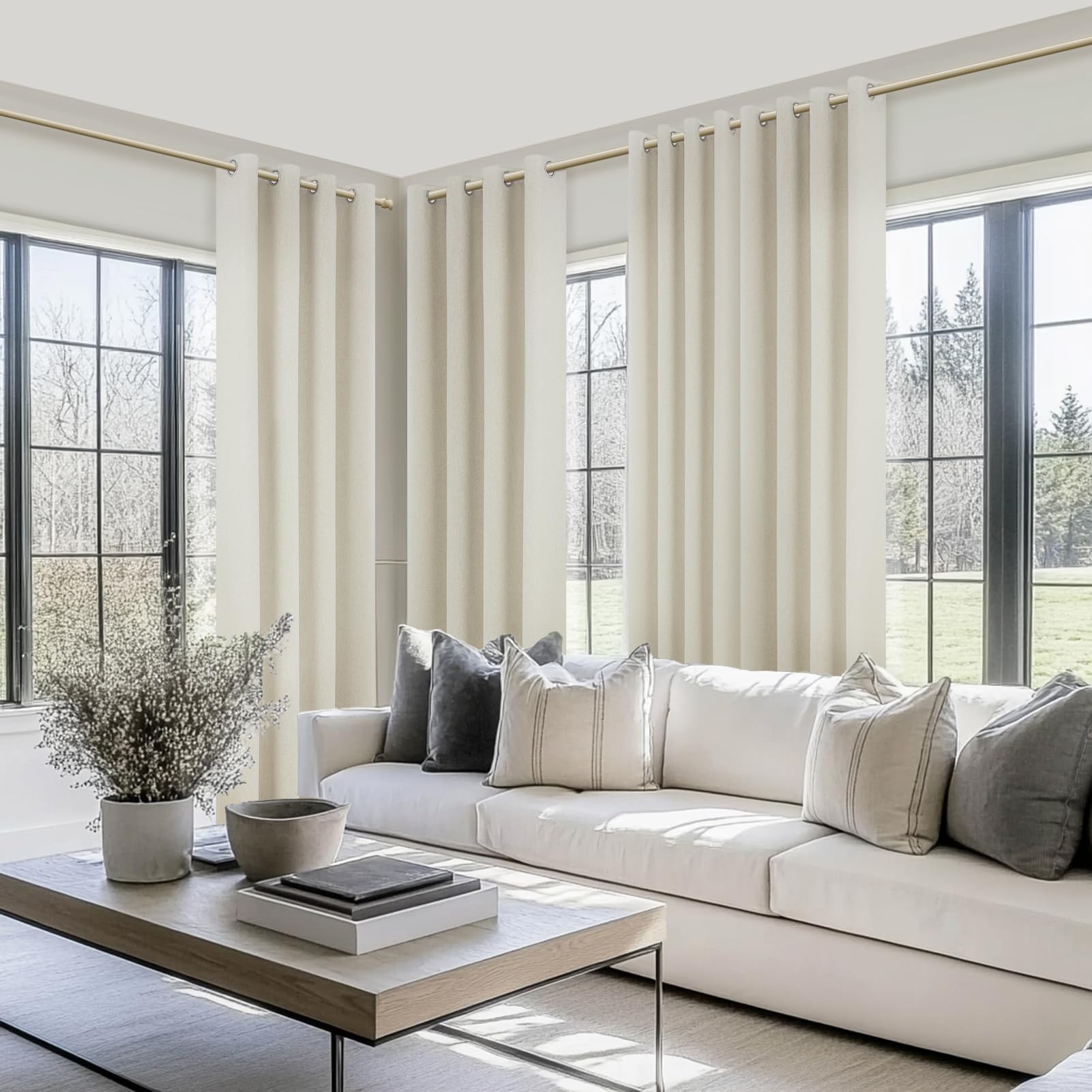 MRTREES Schallschutz Vorhang Blickdicht Leinenoptik Schlafzimmer Naturfarben 100% Verdunkelungsvorhang Gardinen Schals 2 Set mit Ösen Thermo Vorhänge Gegen Kälte 300 cm Lang 140 cm Breit