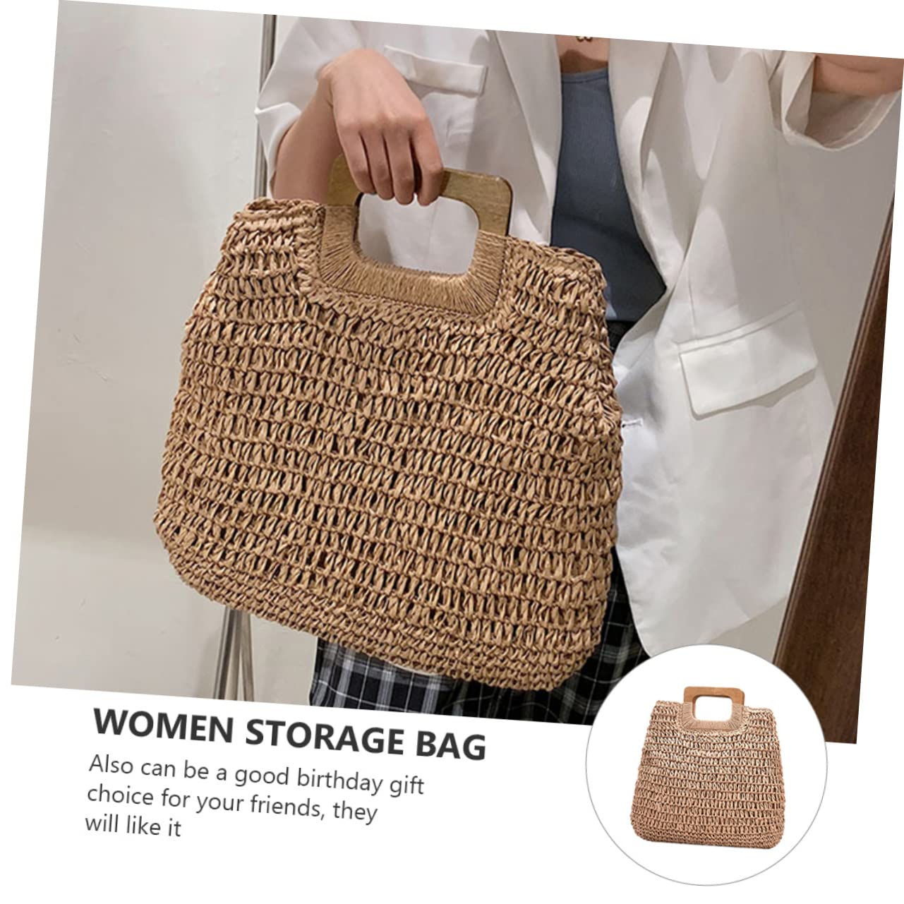 Handtasche Strand Große Strandtasche aus Stroh mit Leichtem Material und Großem Fassungsvermögen für Damen für Outdoor und Partys