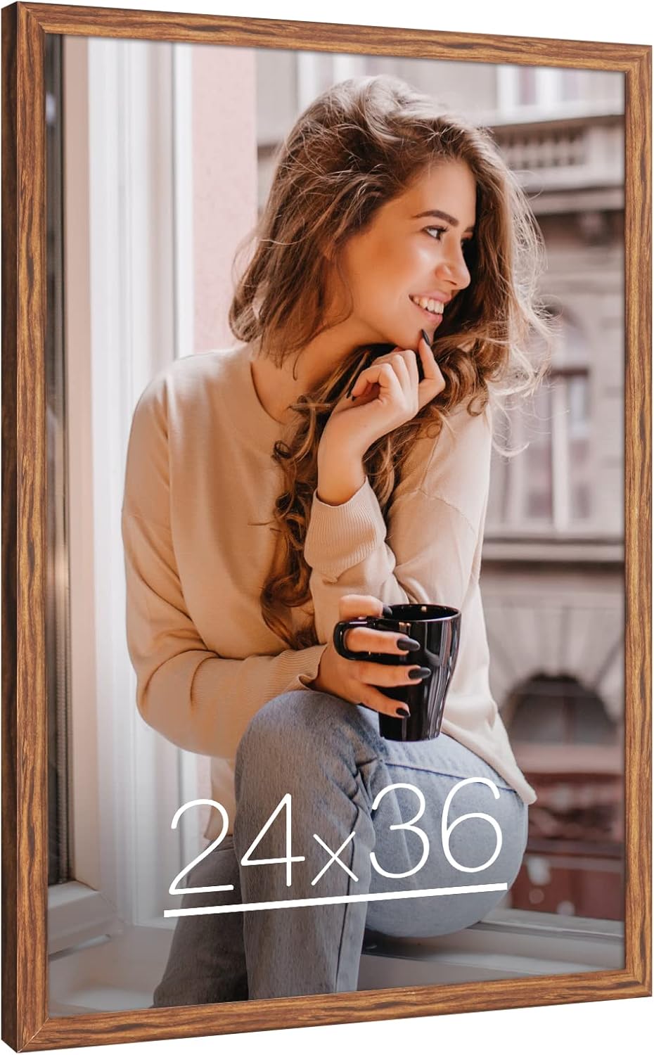 24x36 Poster Frame Brown Wood, Rustic Natural 36x24in Woodgrain Picture Frame, Modern Brown 24 x 36inch Gallery Wall Photo Frame with HD Plexiglass, Horizontal Vertical Wall Mounting Display 1pcs Brown 24x36