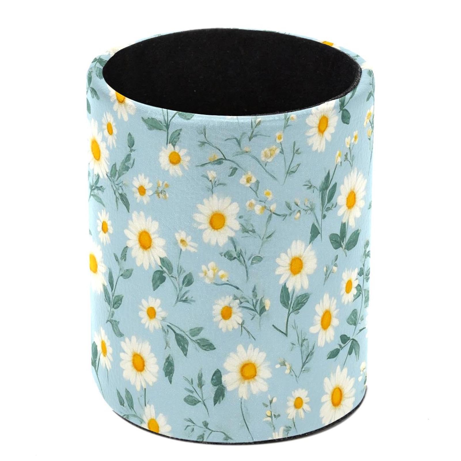 HEOEH Daisy Pen Holder for Desk, PU Leather Pencil Holder Pen Cup Marker Holder Makeup Brush Holders, Desk Accessories & Workspace Organizers for Home, Office