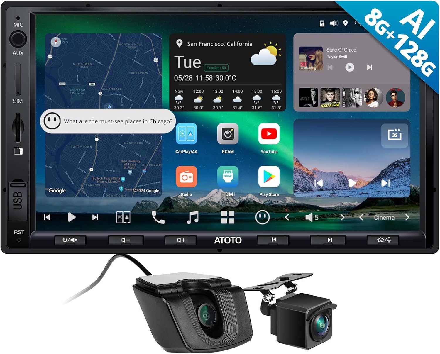 AC-FHD02DV FHD 1080P On-Dash DVR Camera,for X10G2A7E-R2,7inch AI Android in-Dash Navigation, 8G+128G Audio Double Din Car Stereo, 4G LTE, Wireless Carplay & Android Auto,with Backup Cam