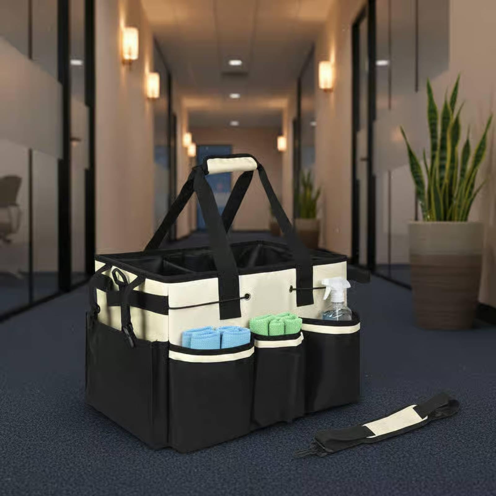 Qianly Sac Organisateur Nettoyage Base Renforcée Sac Compartimenté Nylon Résistant Rangement Domestique