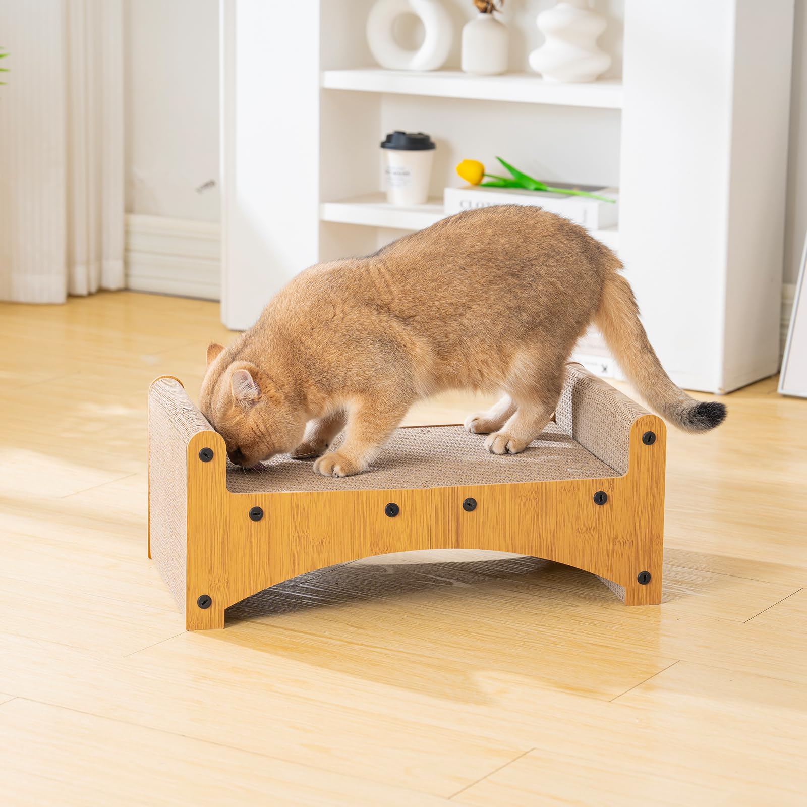 Avont Graticcio per Gatti 3 in 1 Reversibile in Cartone, Poltrona Orizzontale per Gatti e Cuccioli d'Appartamento, Naturale