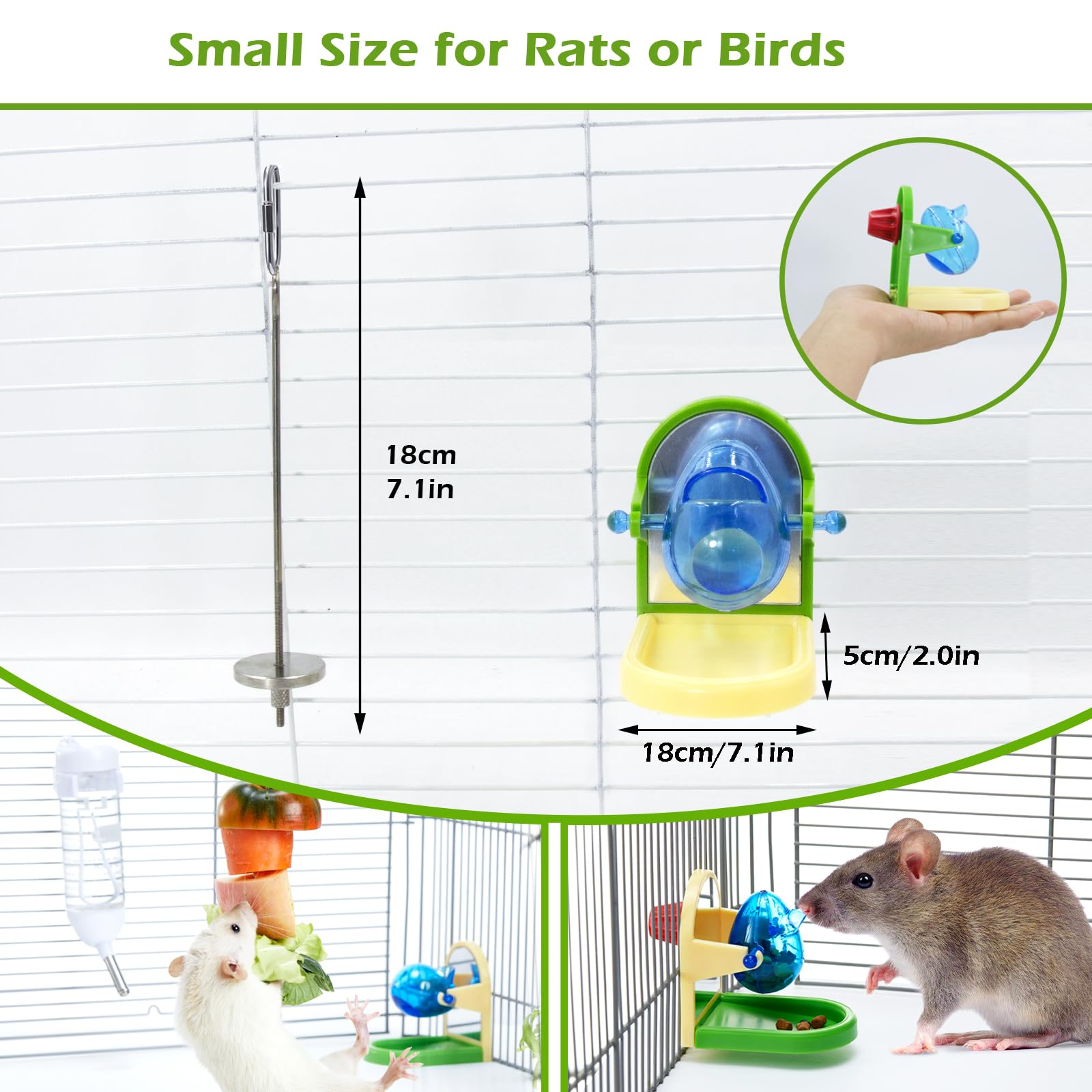 Jevnd 2Pcs Rat Enrichment Toys Set - Stainless Steel Fruit/Veg Holder & Treat Dispenser, Interactive Foraging Puzzle Toys for Rats/Mice/Birds, Cage Accessories with Hanging Feeder & Intelligence Game - image 4