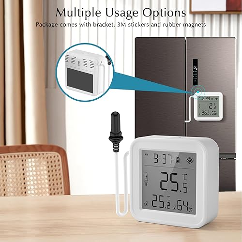 Aquarium Thermometer, Smart Fish Tank Thermometer App Monitor, Free Data Export Fahrenheit/Celsius(℉/℃), WiFi Hygrometer for Babyroom, Greenhouse, Fish Tank, Refrigerator, White 1 Pack(2.2*2.2in with screen)