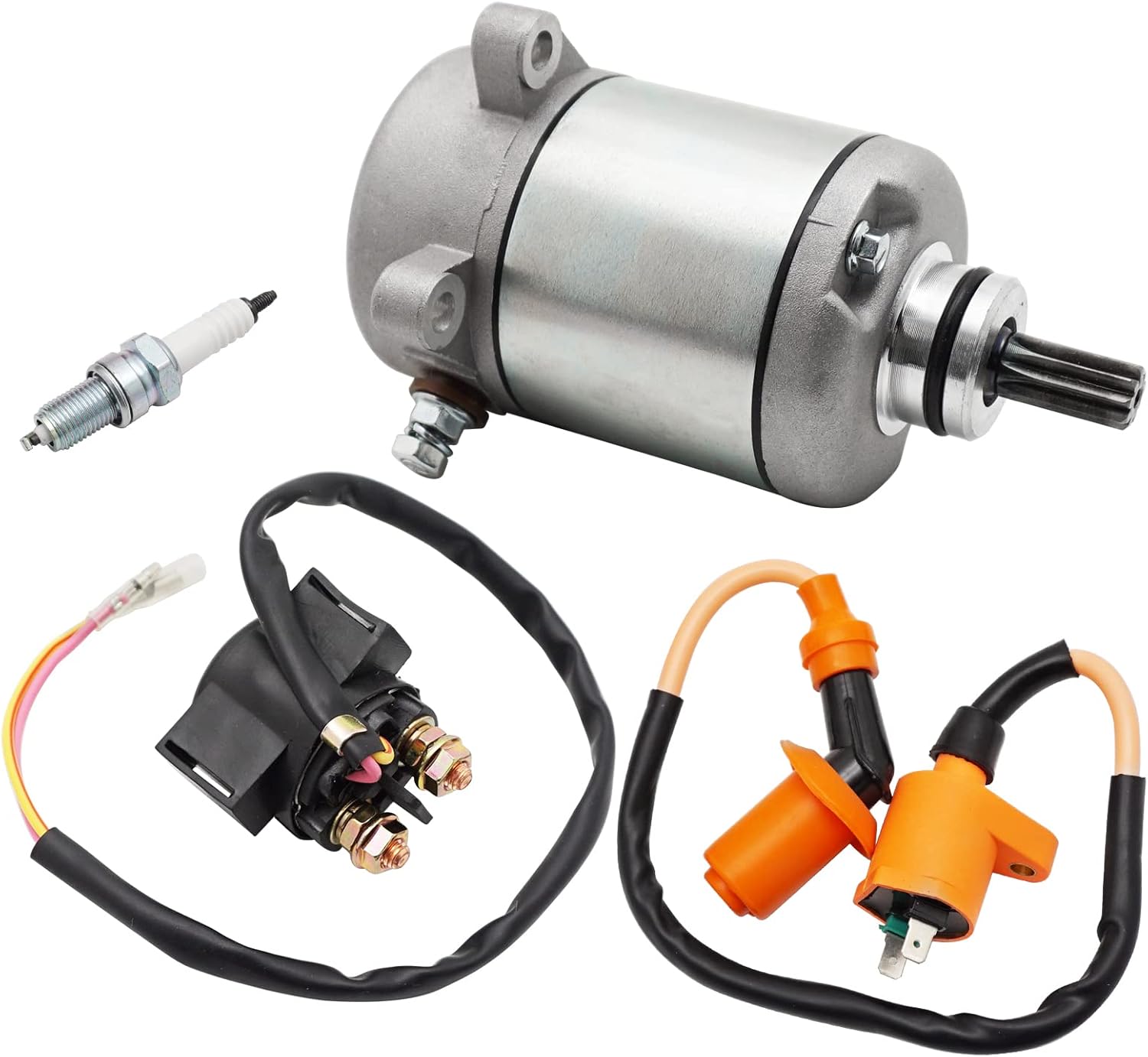 Fit for Honda TRX250EX TRX250X Recon 250 Starter Motor & Relay Ignition Coil Spark Plug, OEM# 31200-HM8-A41 31200-HM8-003 35850-HM8-A41