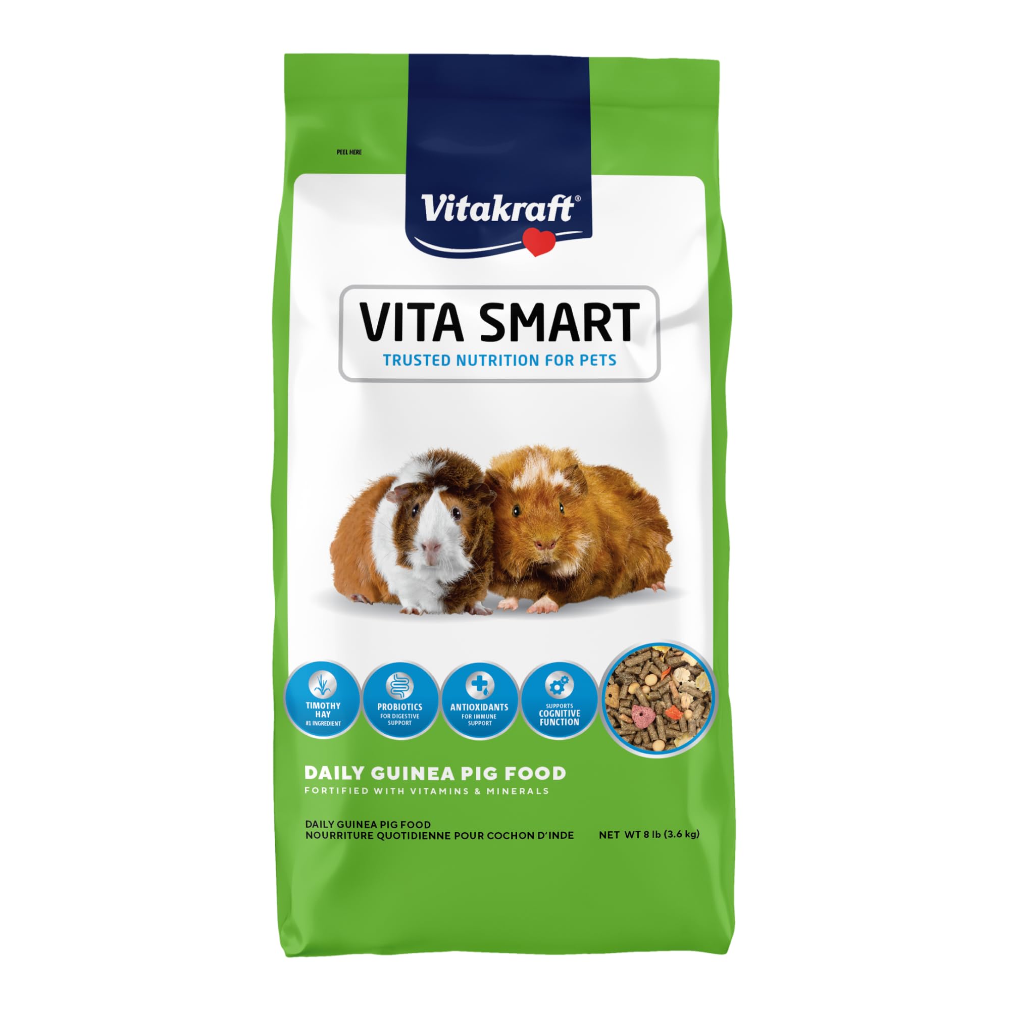 Vita Smart Guinea Pig Food - Complete Nutrition - Premium Fortified Blend with Timothy Hay for Guinea Pigs, 8 Pound (Pack of 1)