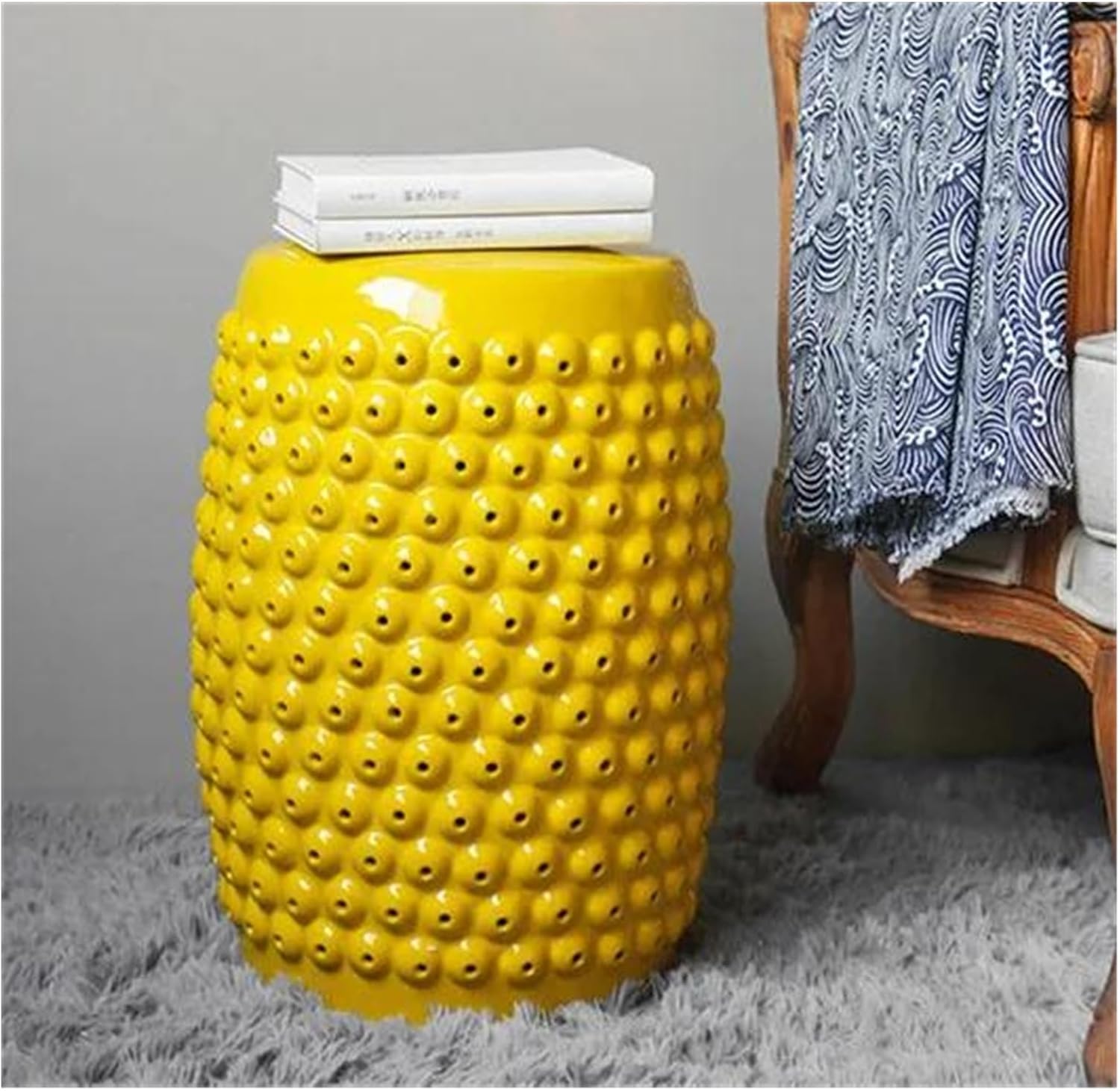 Decorative Garden Stools, Ceramic Flower and Bird Plum Blossom Outdoor Round Porcelain Ceramic Stool(C)