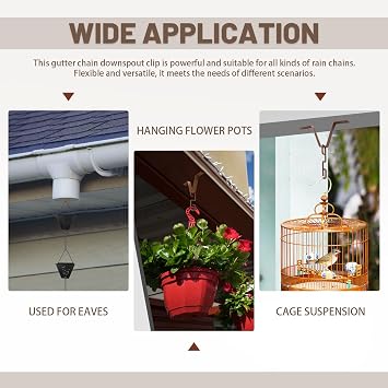 2 Pack V Shaped Rain Chains for Gutters Adapter Clip, Rain Chains for Outside Hanging Downspout Flowerpot Connector Catcher Holder, Golden