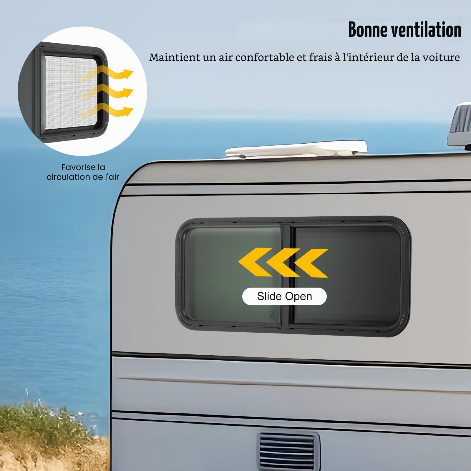 Fenêtre avec moustiquaire, 1000x400 mm, fenêtre latérale de caravane à ouverture poussoir, moustiquaire pour fenêtre de camping-car, pour VR, caravane, camping-car
