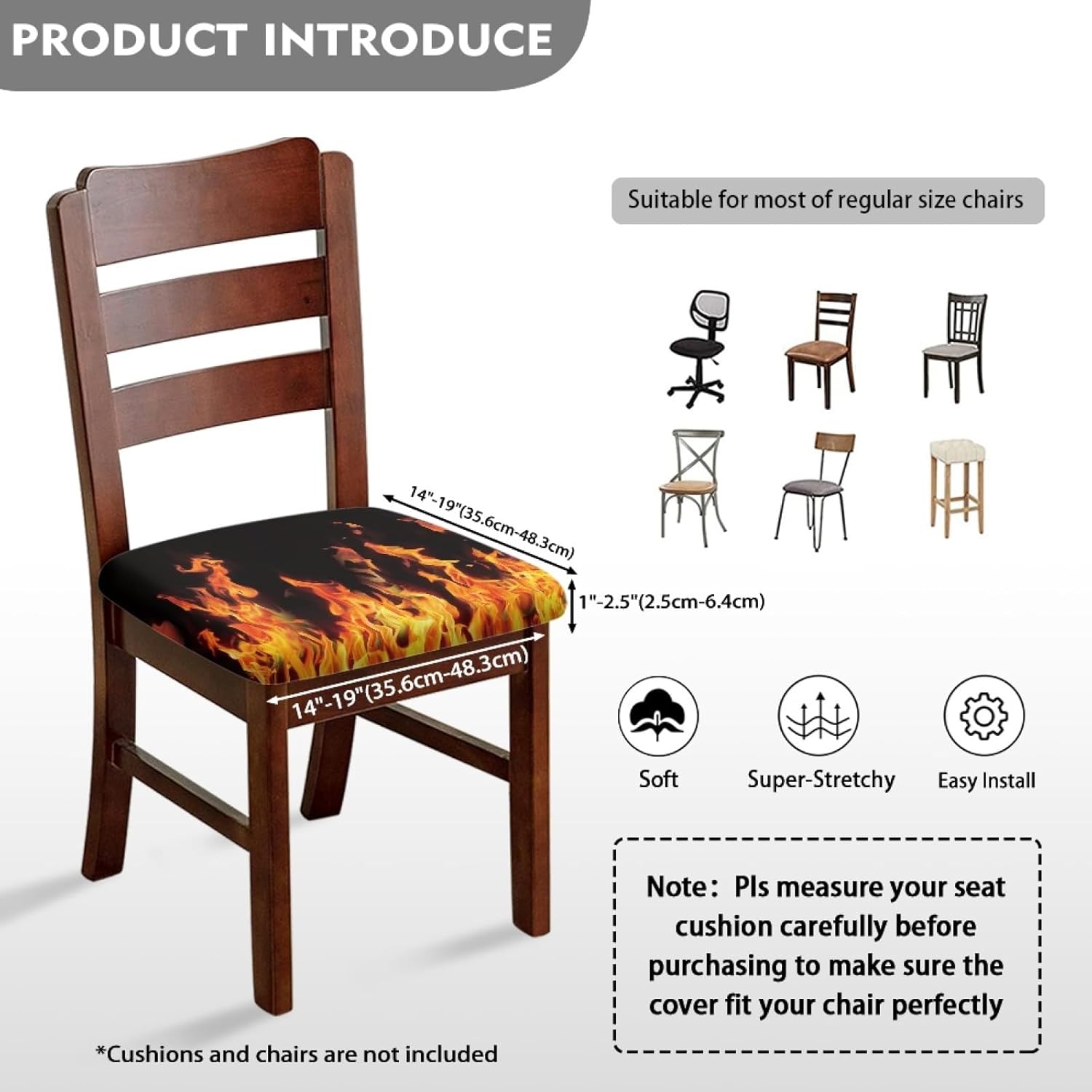 Dining Room Chair Seat Covers Set of 4,Washable & Removable Chair Seat Cushion Slipcovers Protector Stretch Cushion Covers for Coffee Chair Cushion Slipcover Furniture Protective,Fire Black