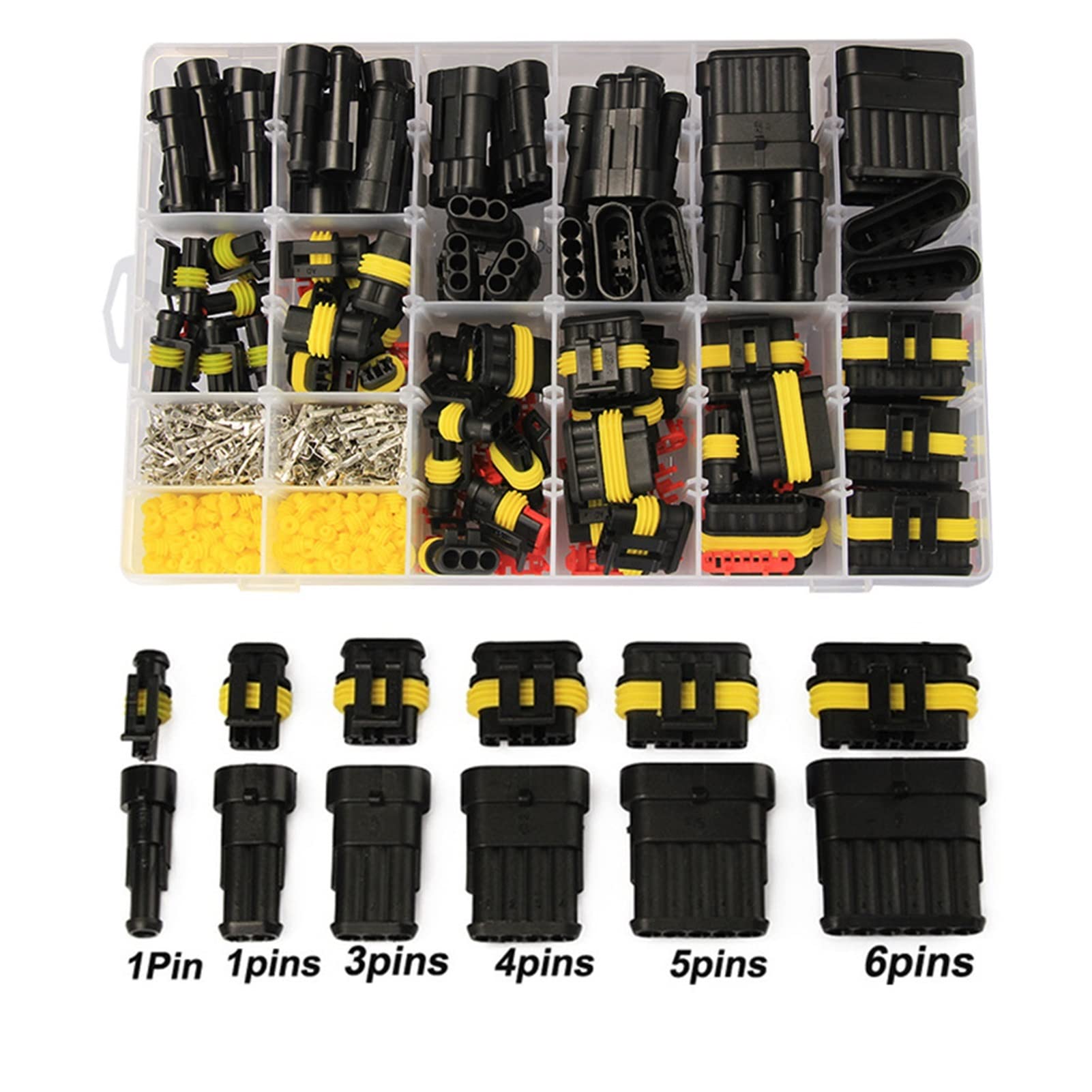 Artemisia 352pcs Escondido Conectores Impermeables 1/2/3/4 Pin 26sets Conector de Cable eléctrico Conector de Enchufe de Enchufe Harness 300V 12A (Color : 216PCS)