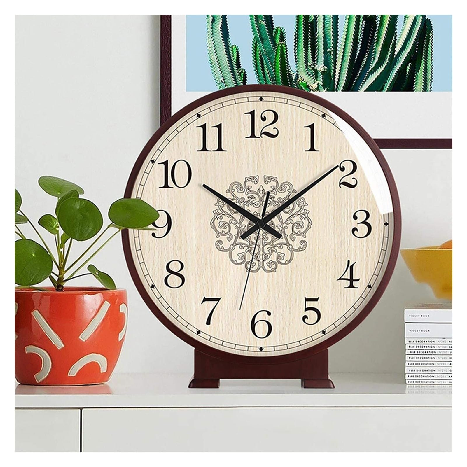 BLEKWETAAT Mantel Clock, Vintage Desk Clock Silent-Non-Ticking, Quartz Movement, Battery Operated, Silent Wood Mantle Clock Table clock(8in)