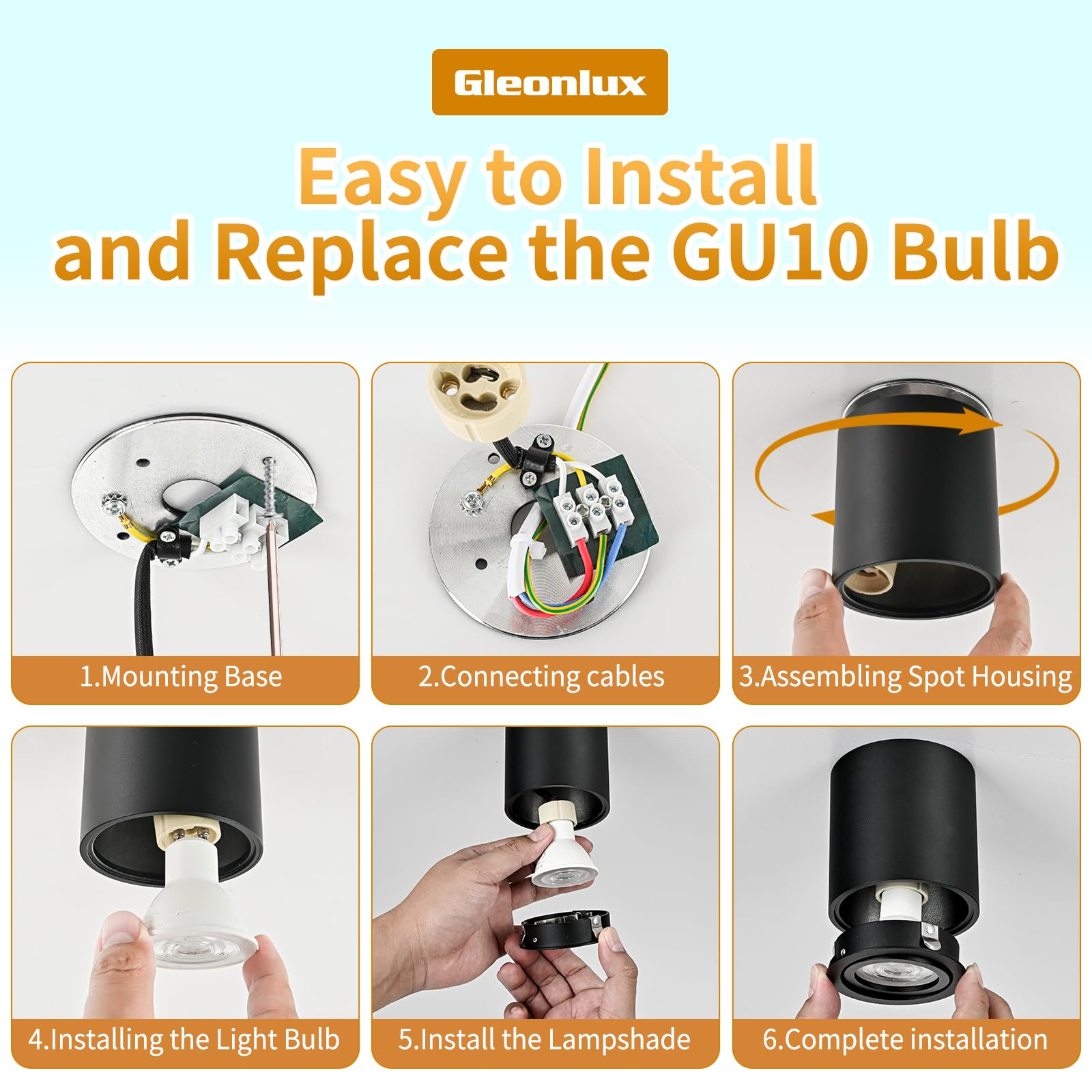 Faretto da Soffitto Orientabili Nero 6 Pcs, Faretti da Soffitto GU10 230V, Alluminio Faretto LED Interno Downlight, Faretti LED Soffitto Rotondo Plafoniera moderna,con attacco GU10