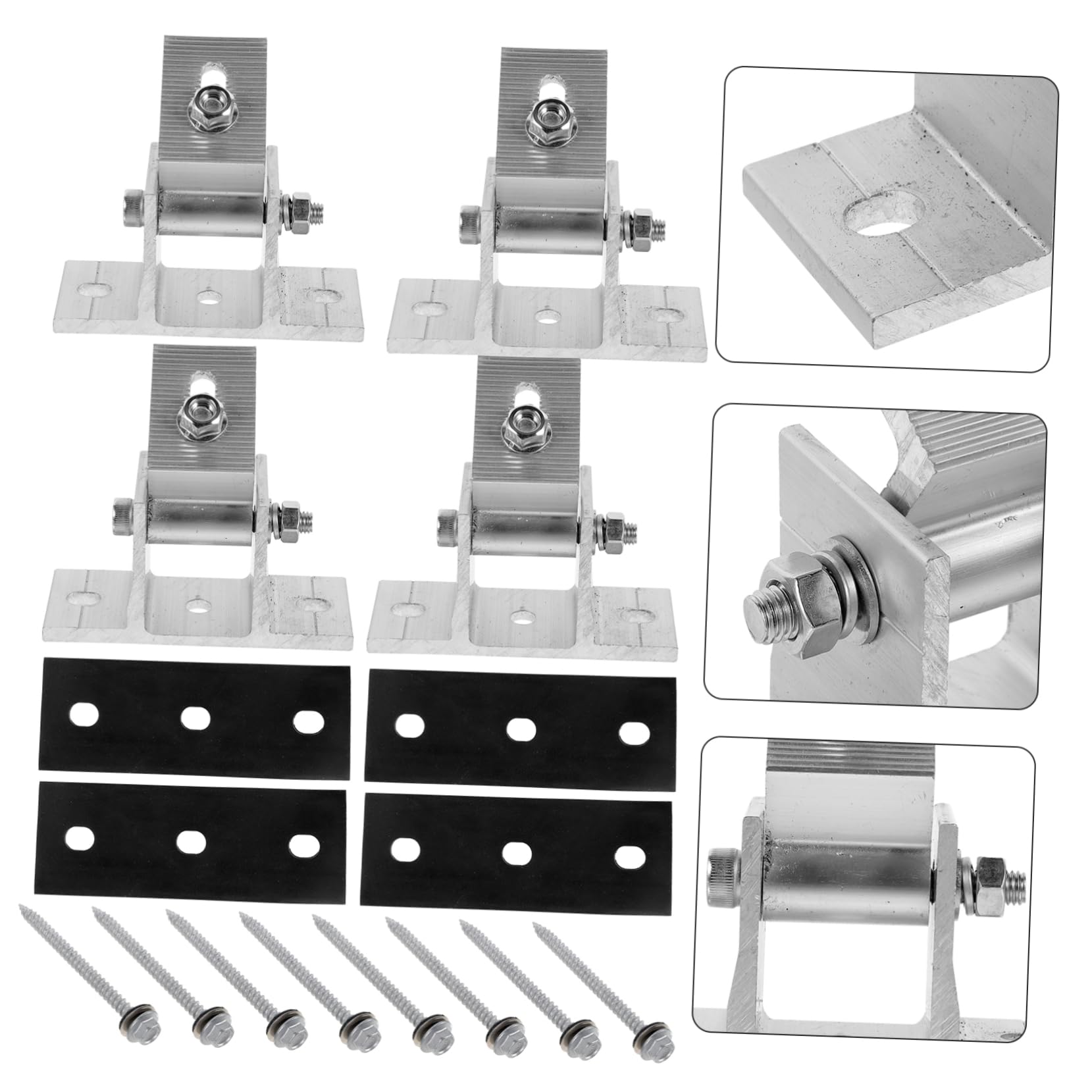 Mikikit Soportes de Montaje y Tornillos para Paneles Solares Ajustables Almohadillas de Goma de Aleación de Aluminio Kit de 4 Piezas para Instalación en Techo Plano para Energía Solar