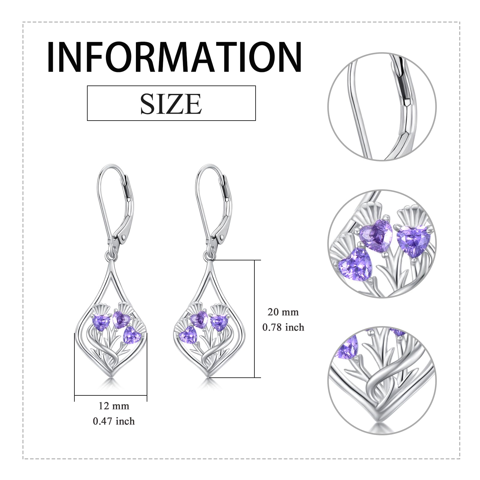 Rose Blume/Baum des Lebens/Schottische Distel/Tulpenohrringe Ohrringe Sterlingsilber Blumen Schmuck Geschenke für Frauen Teenager Mädchen