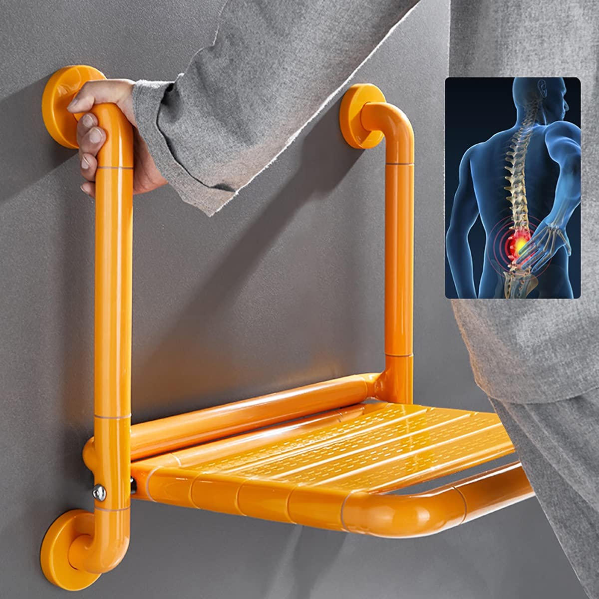 Silla de Ducha Plegable con reposabrazos, Taburete Plegable para baño, Asiento de Ducha de Pared para Personas Mayores, Seguro, Antideslizante, pasamanos sin barreras para discapac