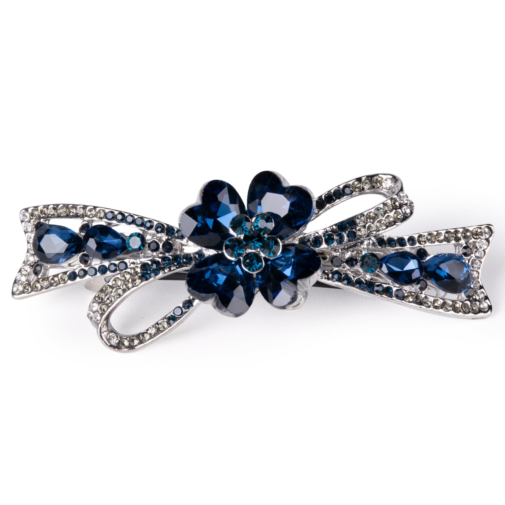 Dalababa Haarspange Blume, Vintage Blau Strass Barrettes, Fliege Kristall Stil Metall Frühling Clip, Französische Haarschmuck für Damen, Frauen, Mädchen